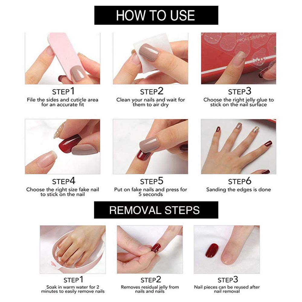 24Pcs Red Short Coffin Press on False Nails with Glue Stickers - Rosy Glossy Acrylic Full Cover Fake Nails for Women & Girls | Easy DIY Manicure, Party, Wedding & Special Occasion Nails