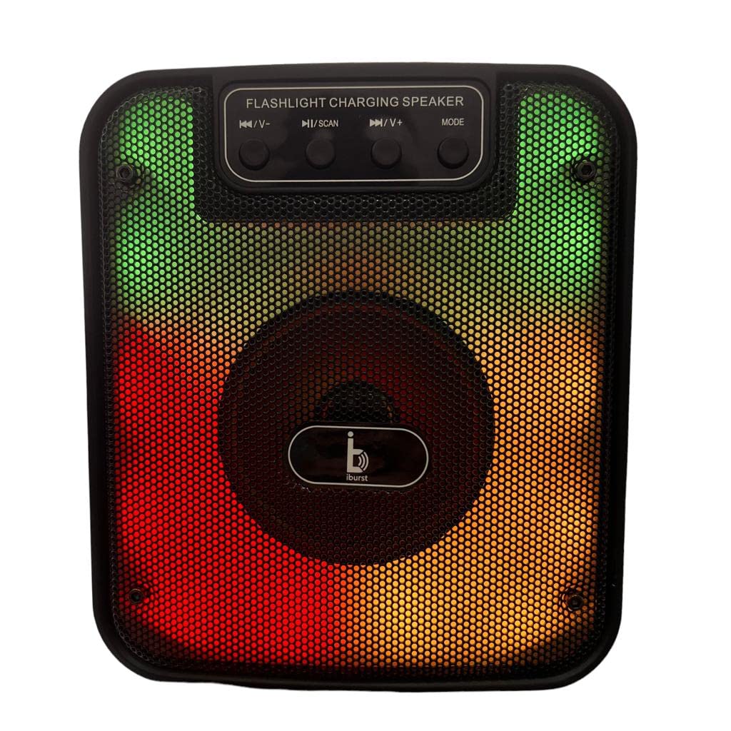 iBurst Portable Bluetooth Speaker with Microphone - Wireless Rechargeable Outdoor Speaker with Remote, MP3/USB/SD/FM/AUX, LED DJ Lights (Black) - Perfect for Parties, Camping & Home Use