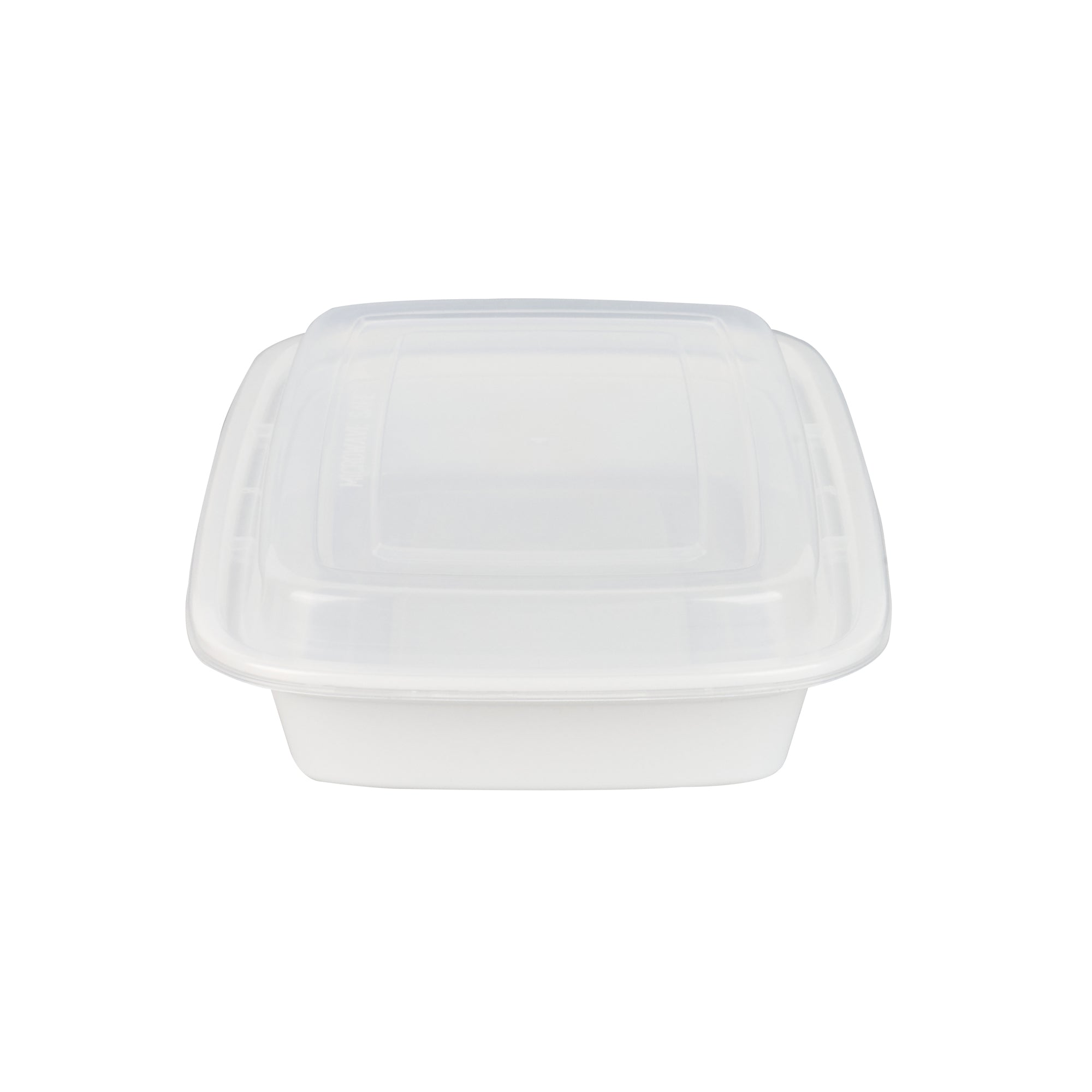28 oz Rectangle White Plastic Food Storage Container with Clear Lid - Microwave Safe, 50-Pack (8.75