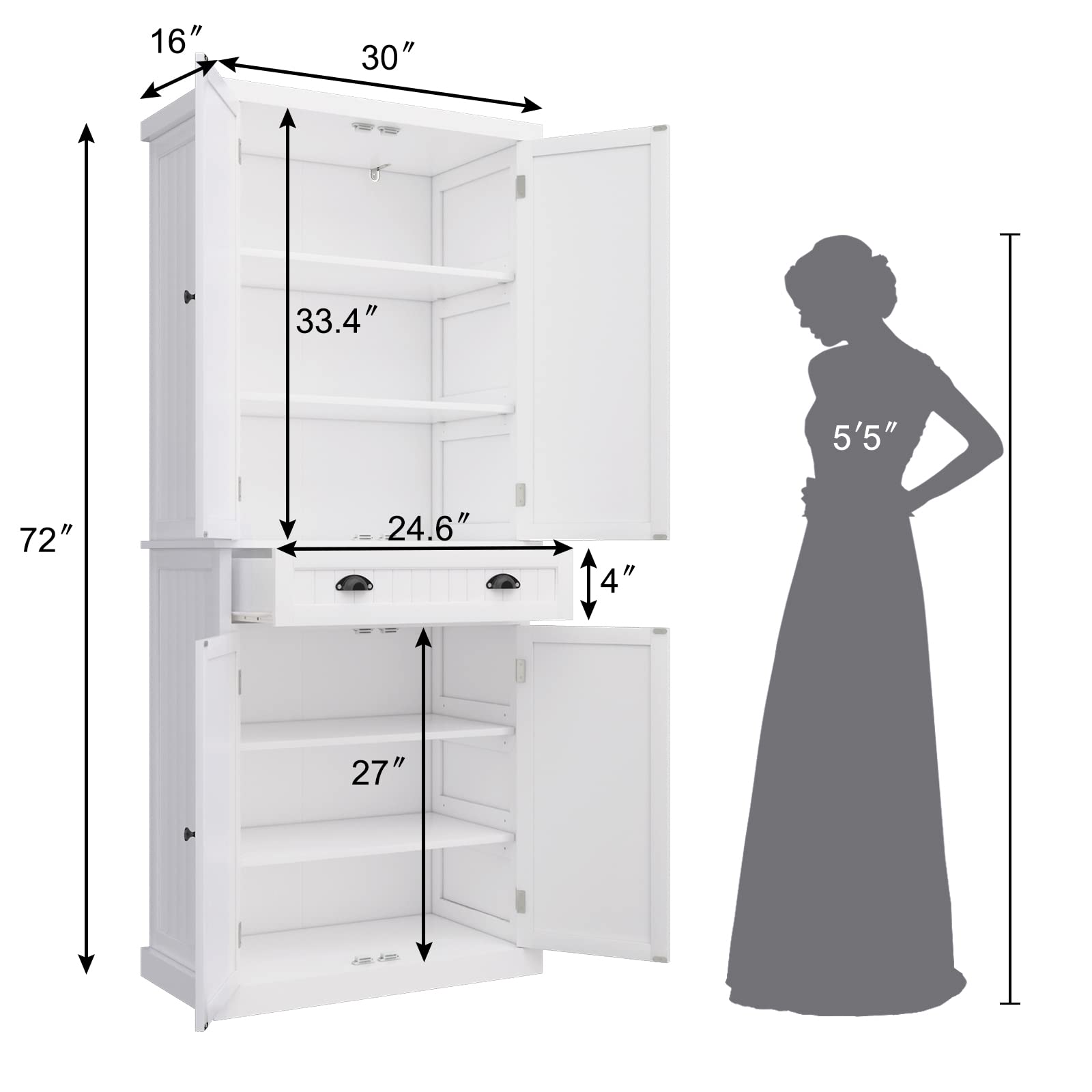 ARTPOWER White Kitchen Pantry Storage Cabinet with Drawer & Adjustable Shelves - Organizer for Kitchen, Bathroom, Hallway | Perfect for Small Spaces, Apartment Living & Home Organization