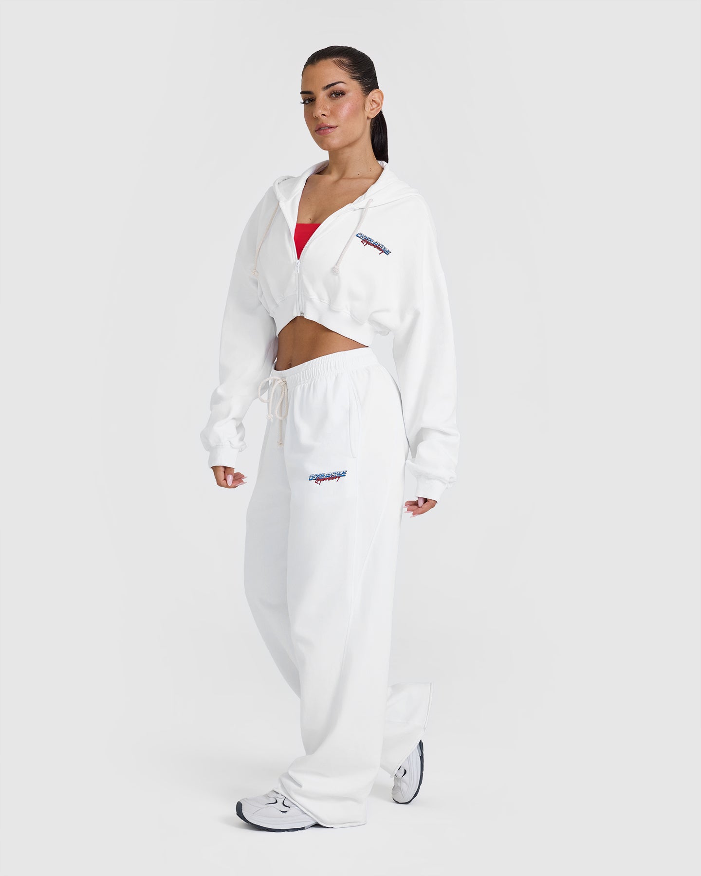 Raw Lounge Crop Zip Through Graphic Hoodie for Women | White | Casual Streetwear & Loungewear for Everyday Comfort