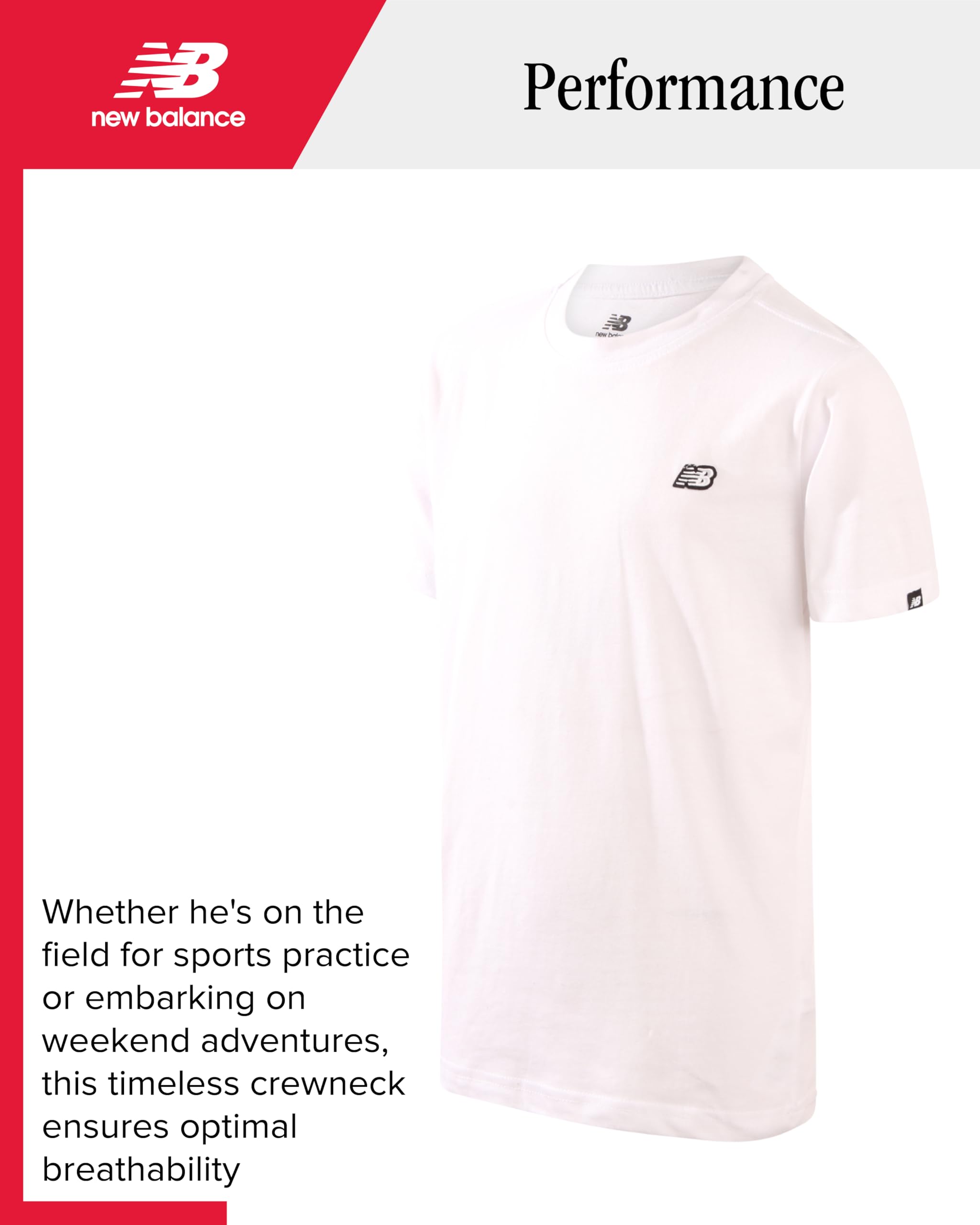 New Balance Boys' 2-Pack Cotton Logo Crewneck Athletic Short Sleeve T-Shirts - Breathable Active Tees for Sports & Casual Wear (Sizes 8-20) - Perfect for Running, School & Everyday Play
