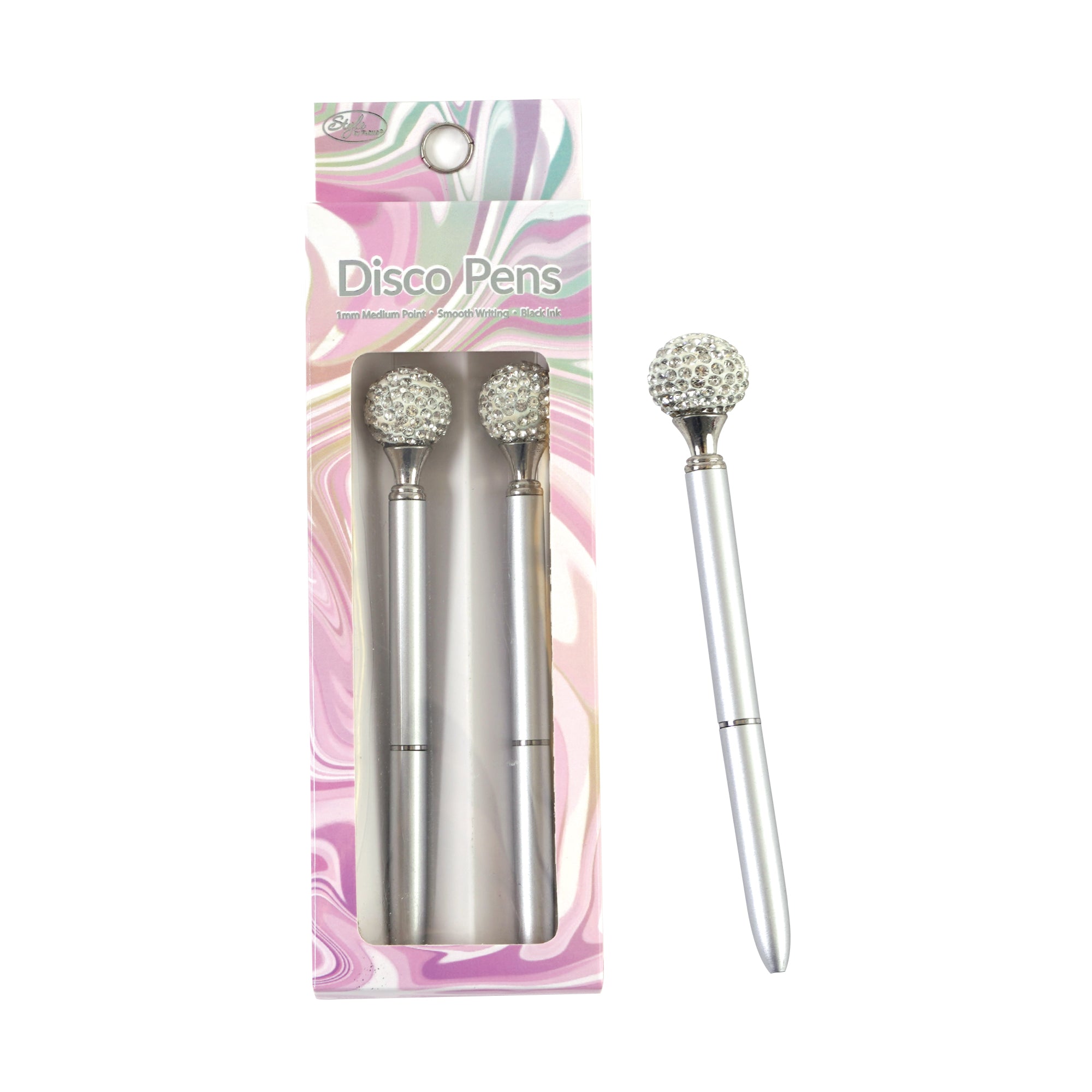 2-Pack Metal Ballpoint Pens with Disco Ball Design - Medium Point Black Ink Pens for Office, School, Party Favors & Gift Giving