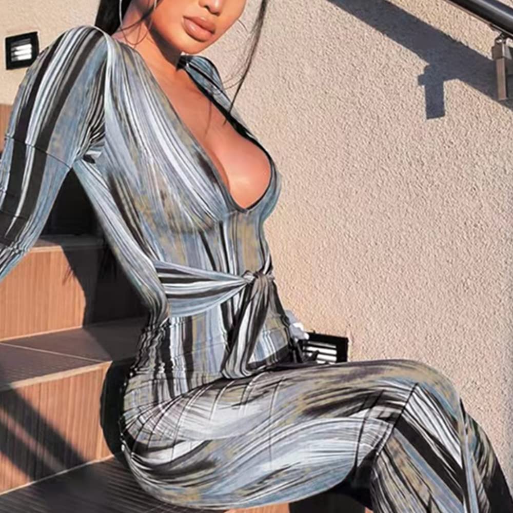 Elegant Women's Bodycon Tie Waist Wrap Dress - V Neck Long Sleeve Midi Cocktail Party Dress for Night Out, Date Night & Special Occasions