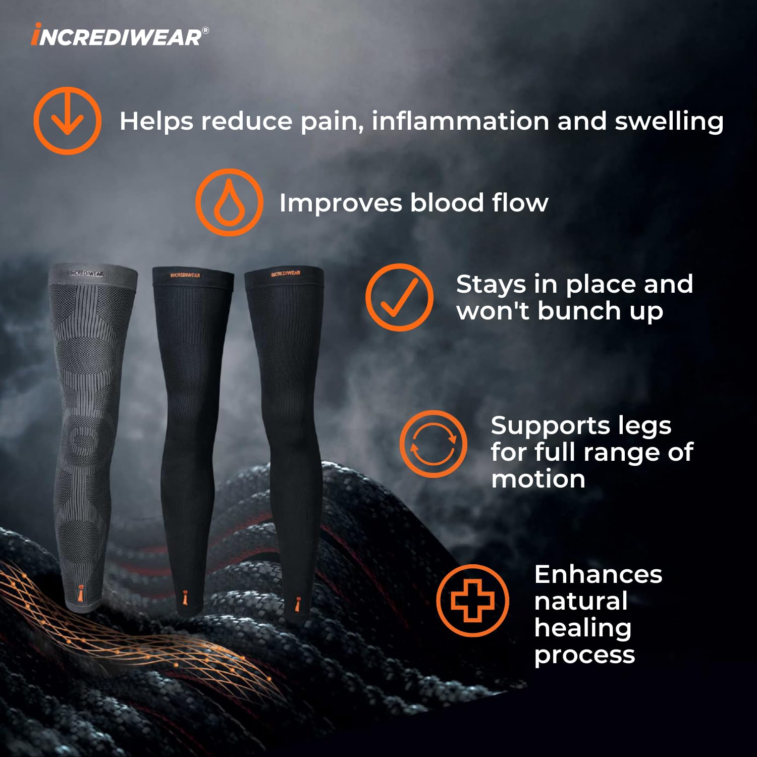 Incrediwear Leg Sleeve for Pain Relief & Recovery - Full Length Compression Sleeves for Men & Women to Reduce Swelling, Improve Circulation & Muscle Support (Charcoal, X-Large) - Ideal for Running, Workouts & Post-Surgery Recovery