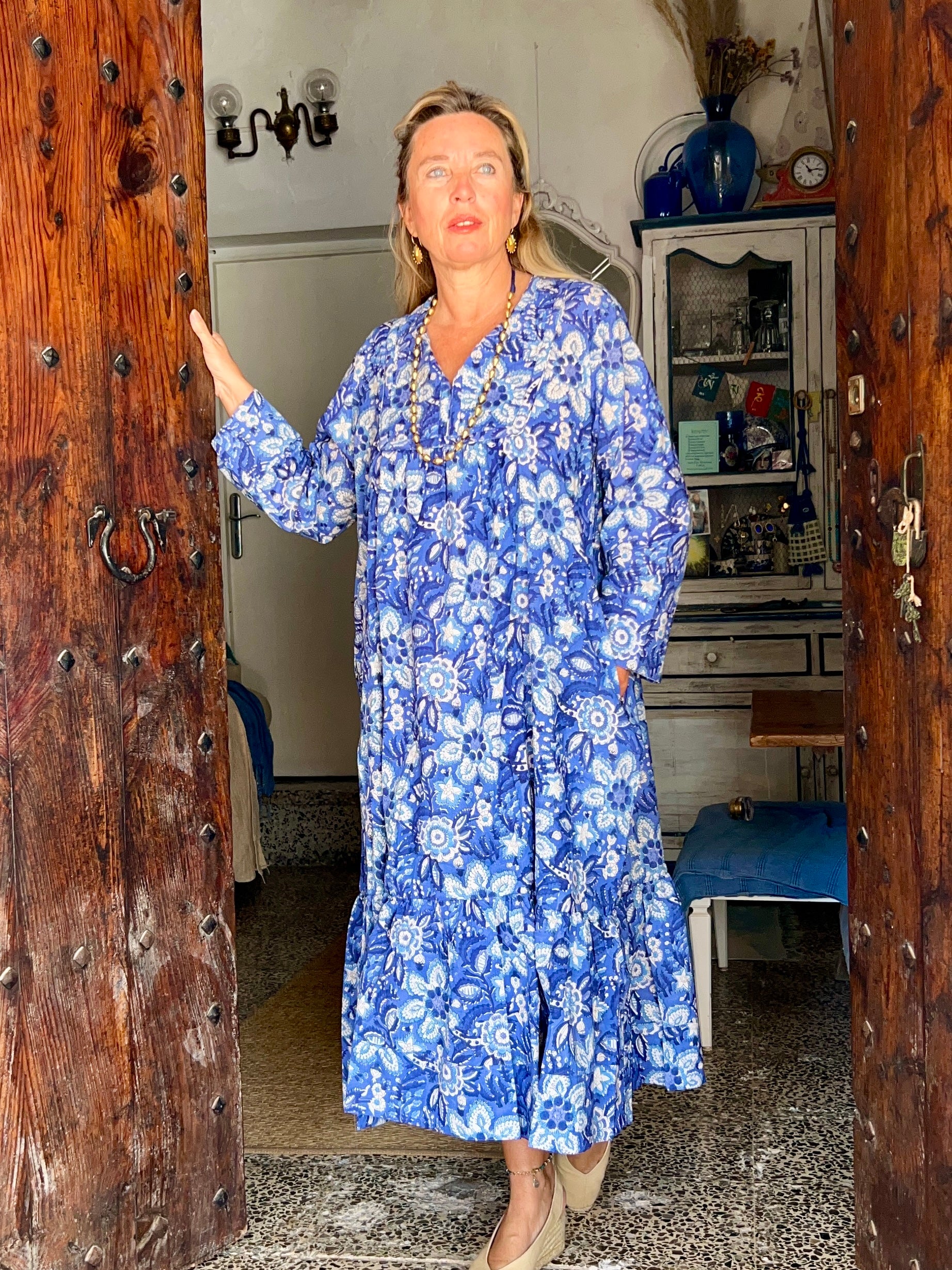 Vintage Blue Boho Dress for Women - Flowy Hippie Maxi Dress with Embroidery - Perfect for Music Festivals, Beach Vacations & Boho Chic Outfits