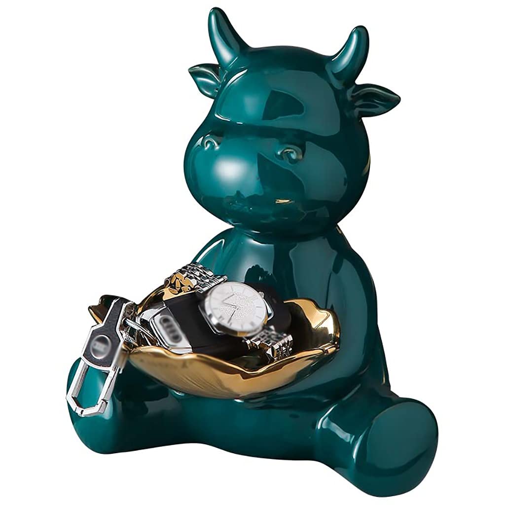 Ceramic Jewelry Organizer Tray - Key Dish, Ring Holder & Trinket Bowl for Home Decor - Animal Sculpture Figurine (Green) | Entryway Decoration, Vanity Organizer & Gift Idea