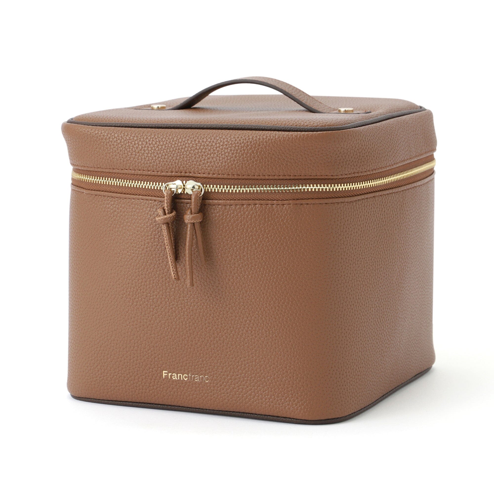 Bicolor Vanity Pouch - Stylish Leather Makeup Bag for Women | Travel Cosmetic Organizer | Perfect for Home, Office & Travel Accessories (Light Brown)