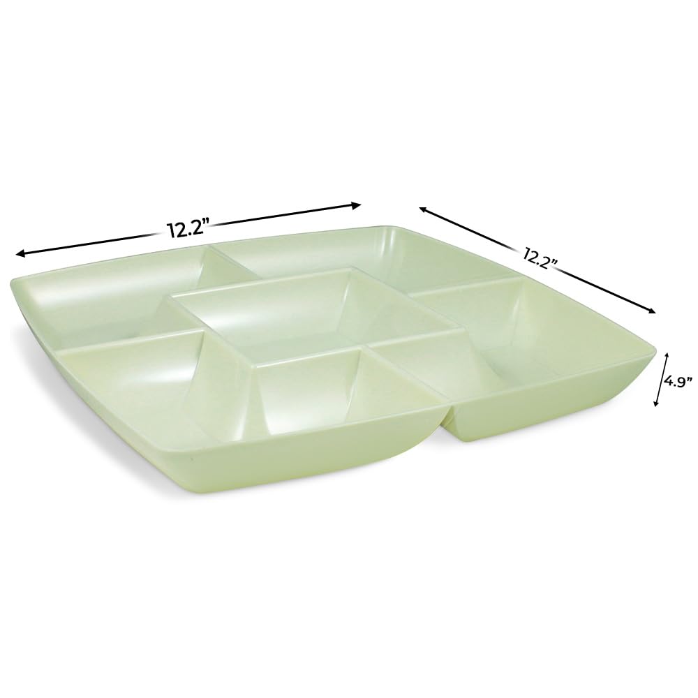 Simply Squared Beige Chip & Dip Plastic Tray - 12 Inch Elegant Party Serving Platter - Durable Appetizer & Snack Tray for Entertaining - Perfect for Parties, BBQs, Picnics & Game Nights