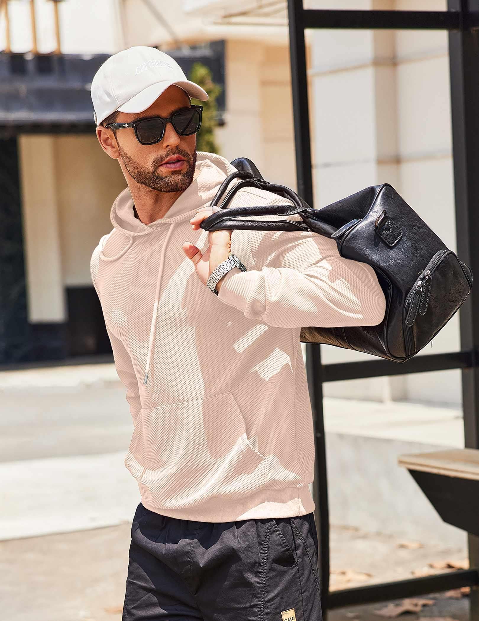 COOFANDY Men's Hooded Sweatshirt - Soft Waffle Knit Pullover Hoodie with Kangaroo Pocket | Long Sleeve Casual Wear for Fall & Winter | Perfect for Outdoor Activities, Travel & Lounge