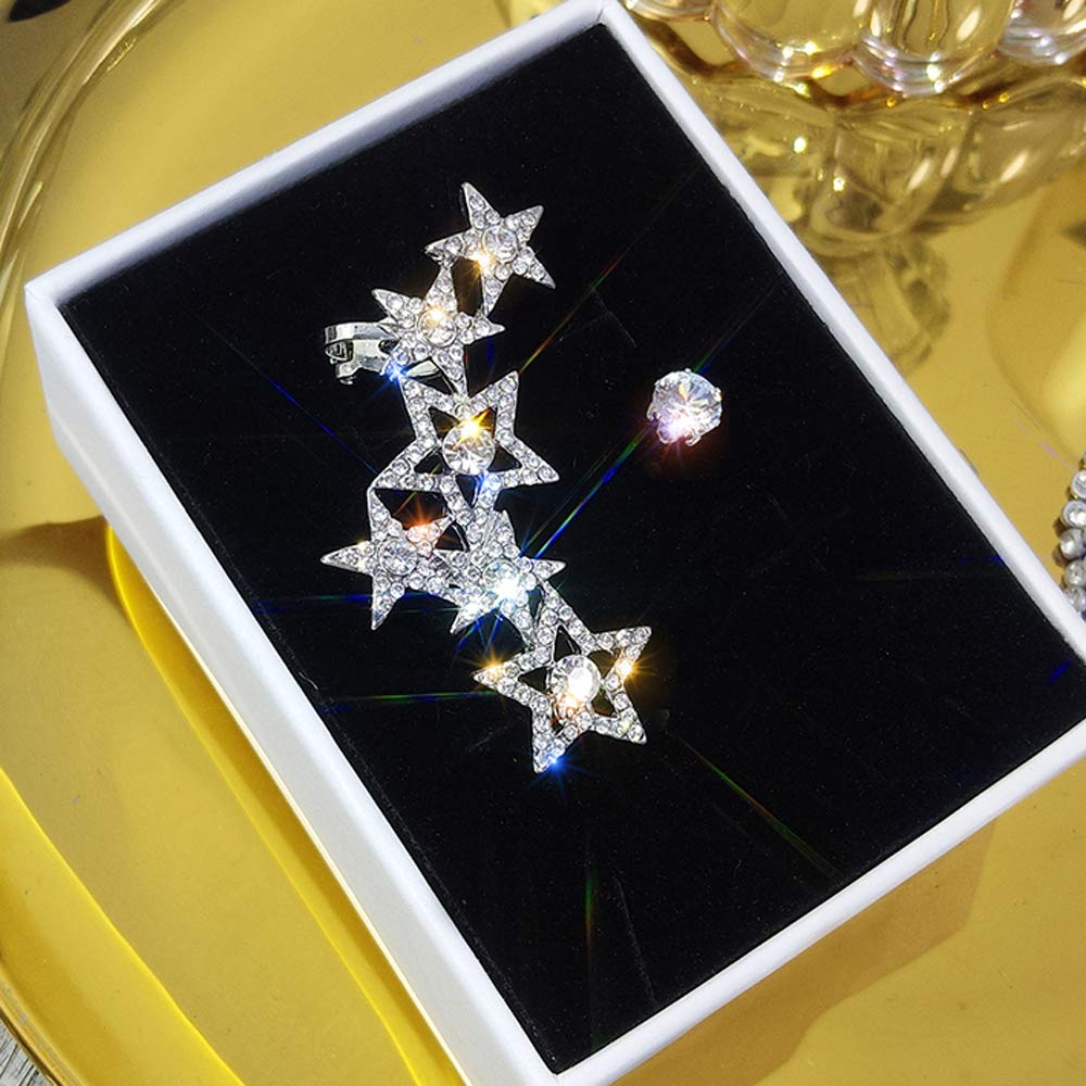Bohemian Silver Star Rhinestone Asymmetrical Dangle Earrings for Women - Trendy Unique Disco Party Jewelry Set (Style 5) | Perfect for Night Out, Club Wear, Festival Accessories & Gift Giving