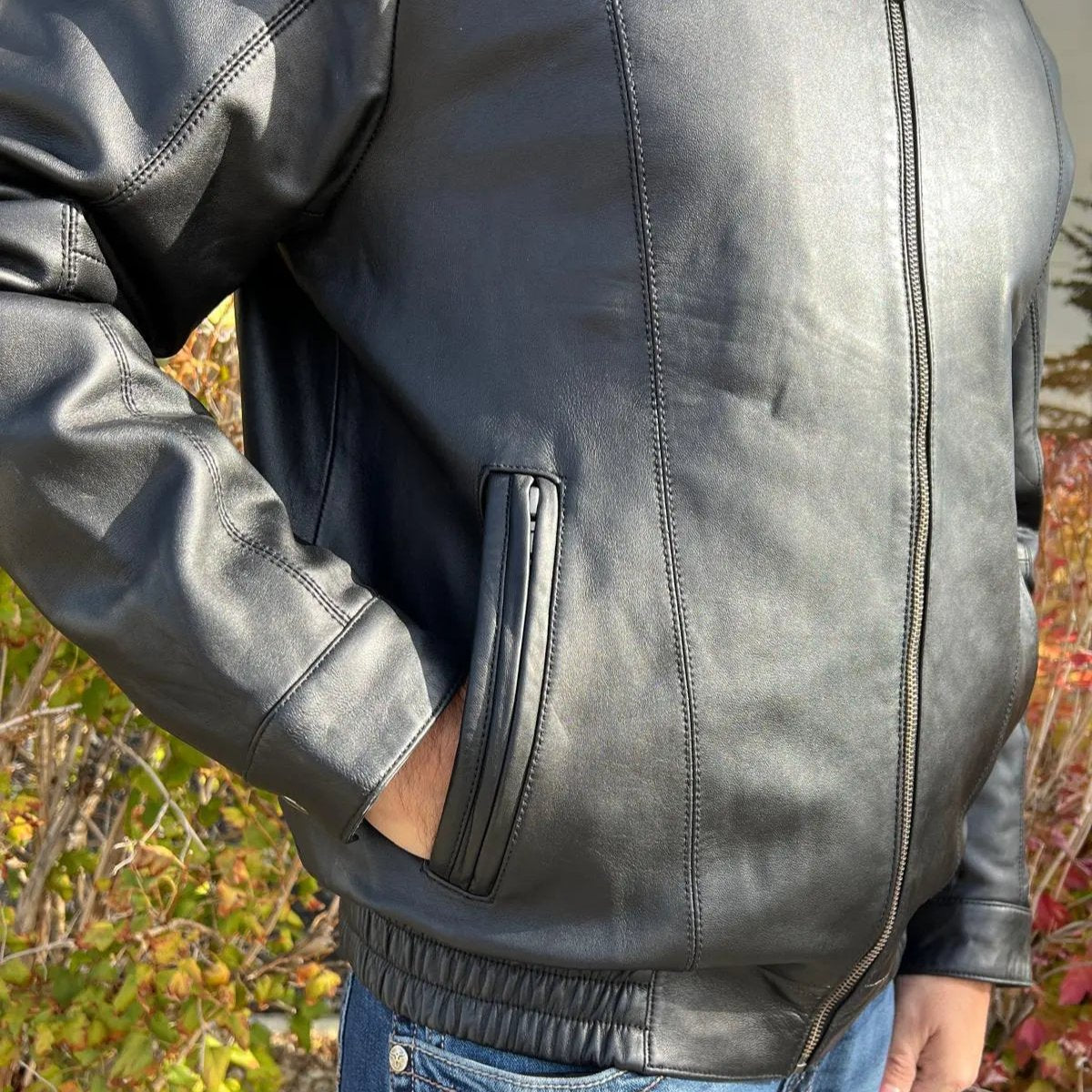 BOL Men's Ting Bomber Jacket - Genuine Lambskin Leather, Slim Fit, Lightweight & Stylish - Perfect for Casual Outings, Nightlife & Motorcycle Riding
