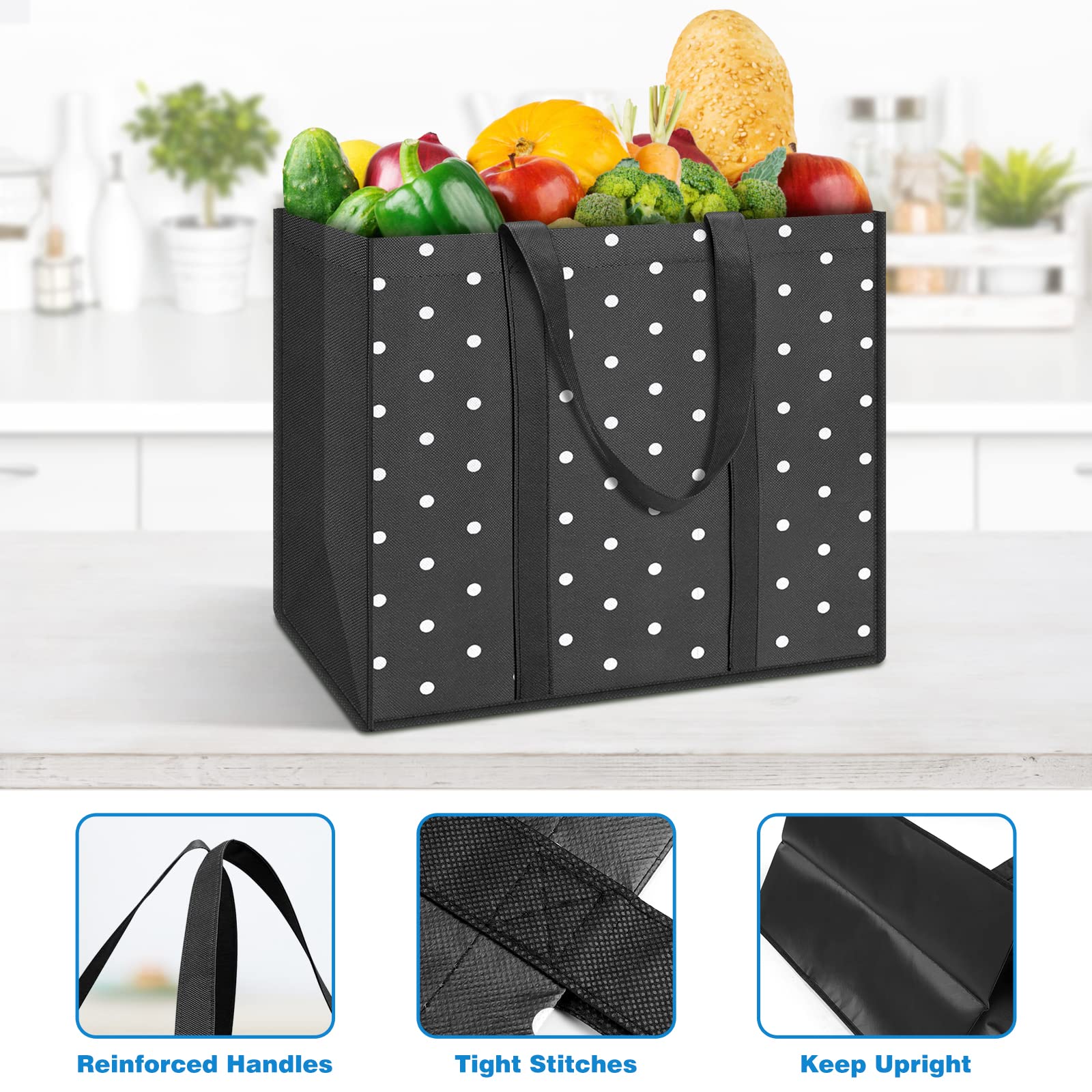 14 Pack Reusable Grocery Bags - 35L Large Capacity Waterproof Shopping Totes with Sturdy Handles for Groceries, Picnic, Beach & Travel | Eco-Friendly Foldable Storage Bags for Supermarket, Farmers Market & Outdoor Activities