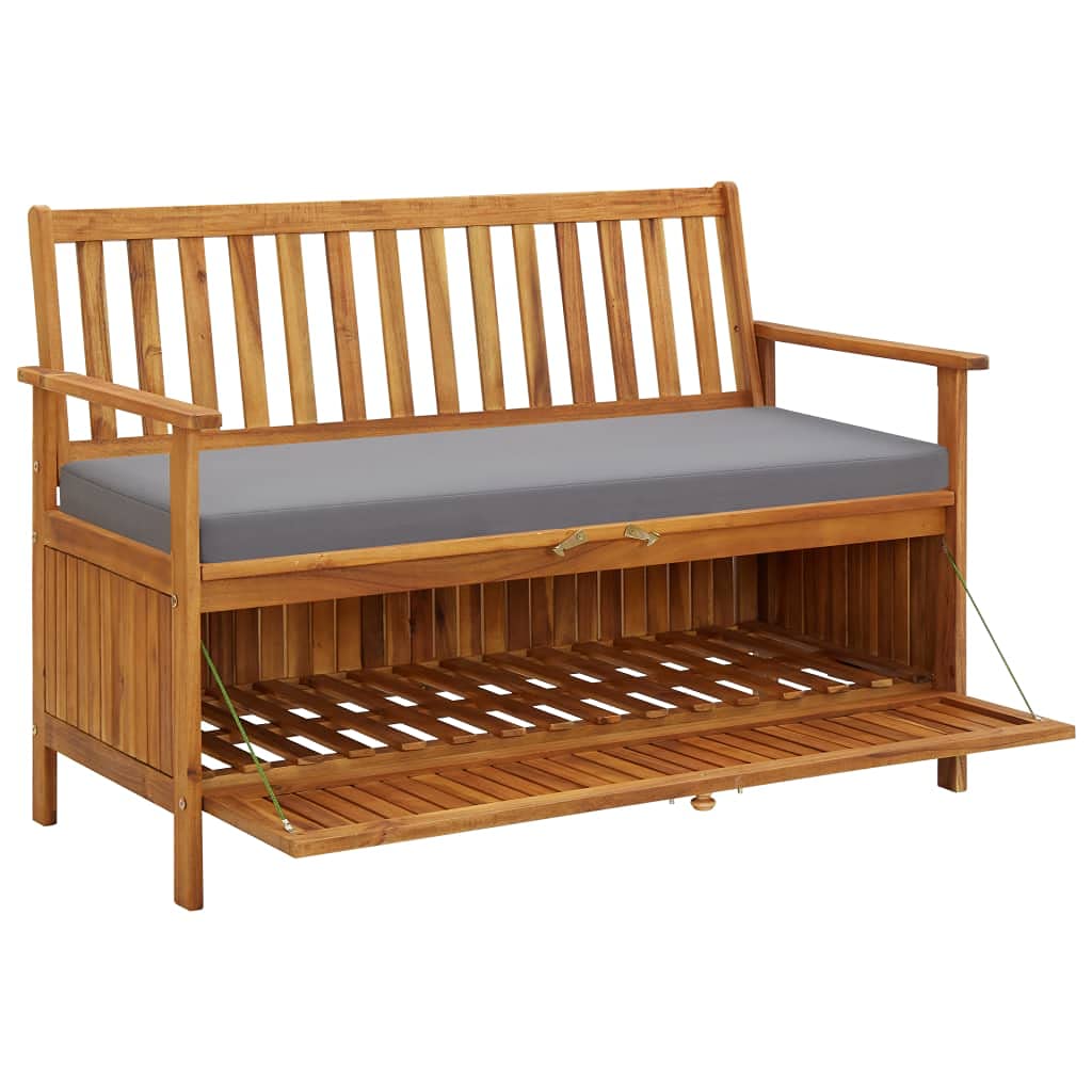 Solid Acacia Wood Outdoor Storage Bench with Removable Cushion - 47.2