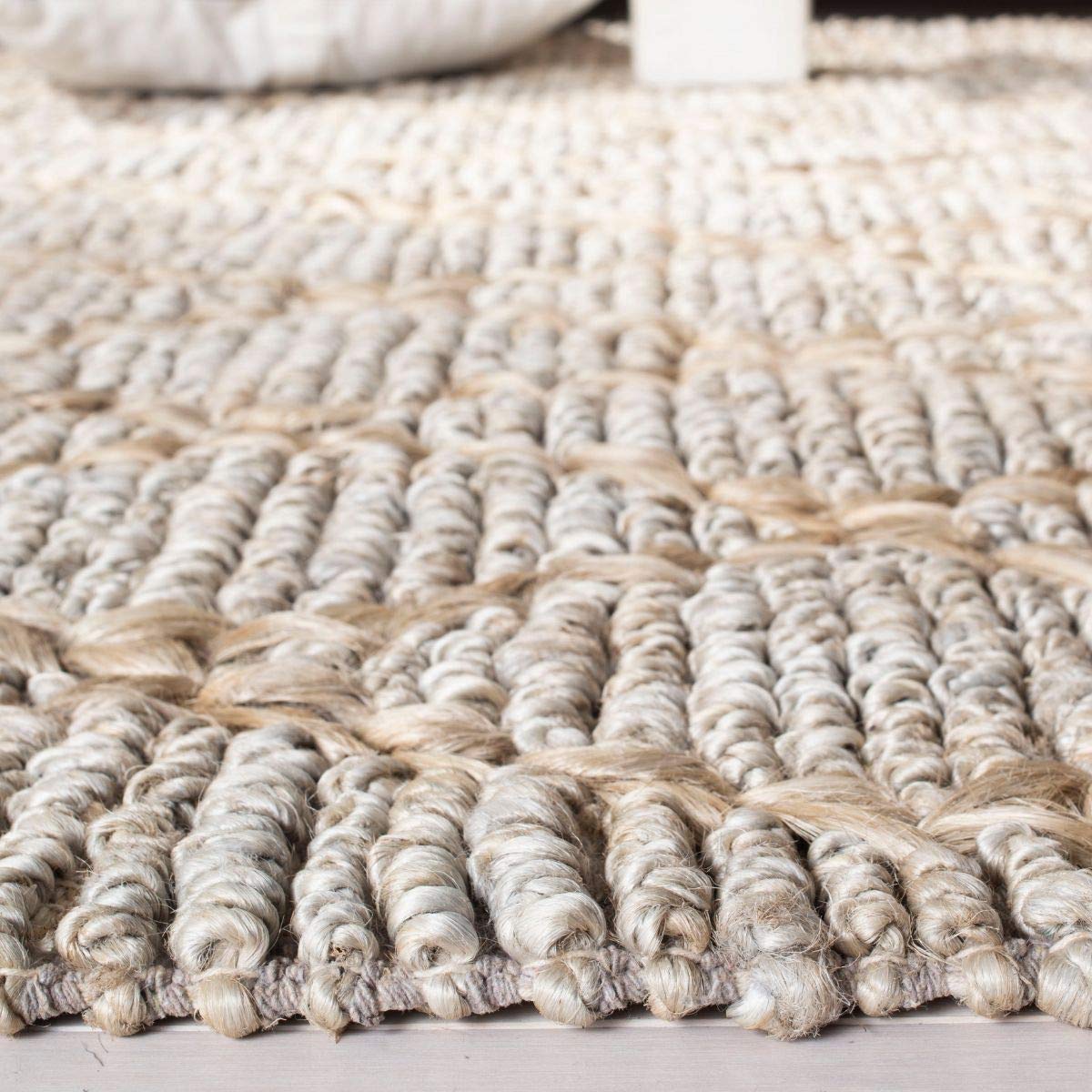 SAFAVIEH Natural Fiber Collection 6' Square Silver NF951G Handmade Boho Moroccan Trellis Jute Area Rug - Perfect for Living Room, Bedroom & Boho Chic Home Decor