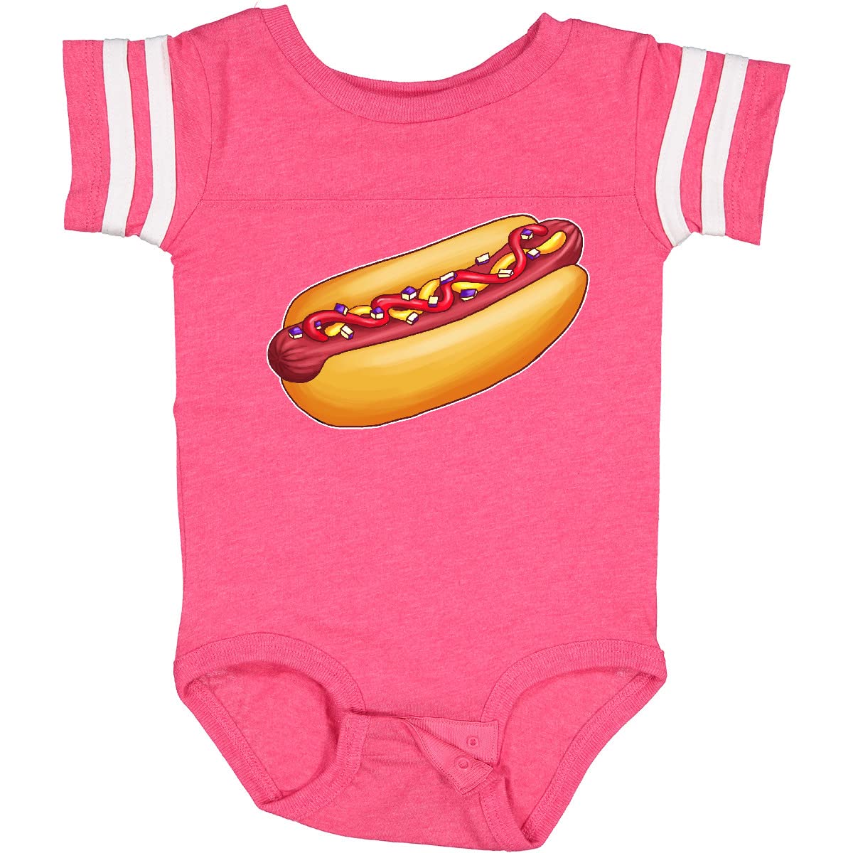 Inktastic Hot Dog Illustration Baby Bodysuit - Cute Mustard, Onions & Ketchup Design for Infants - Perfect for Family BBQ, Picnics & Summer Outings