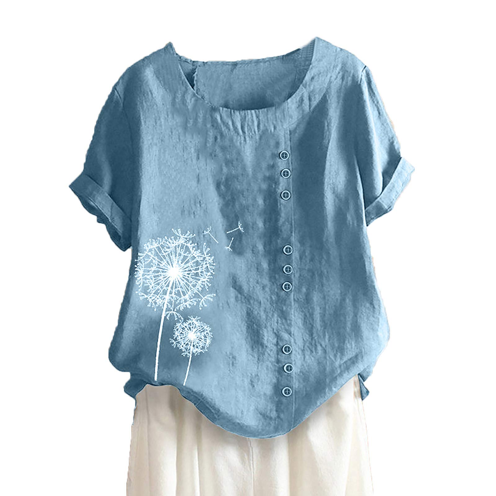 Smooto Women's Plus Size Loose Fit Peasant Blouse Tunic - Blue & White Built-in Bra Camisole Tank Top (XXXXXL) for Casual Wear, Layering & Summer Outfits