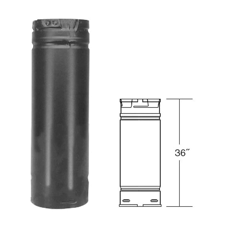 Duravent 4 x 36 Inch Straight Chimney Pipe Black - 4PVP 36B - High Efficiency Venting for Wood Stoves & Fireplaces