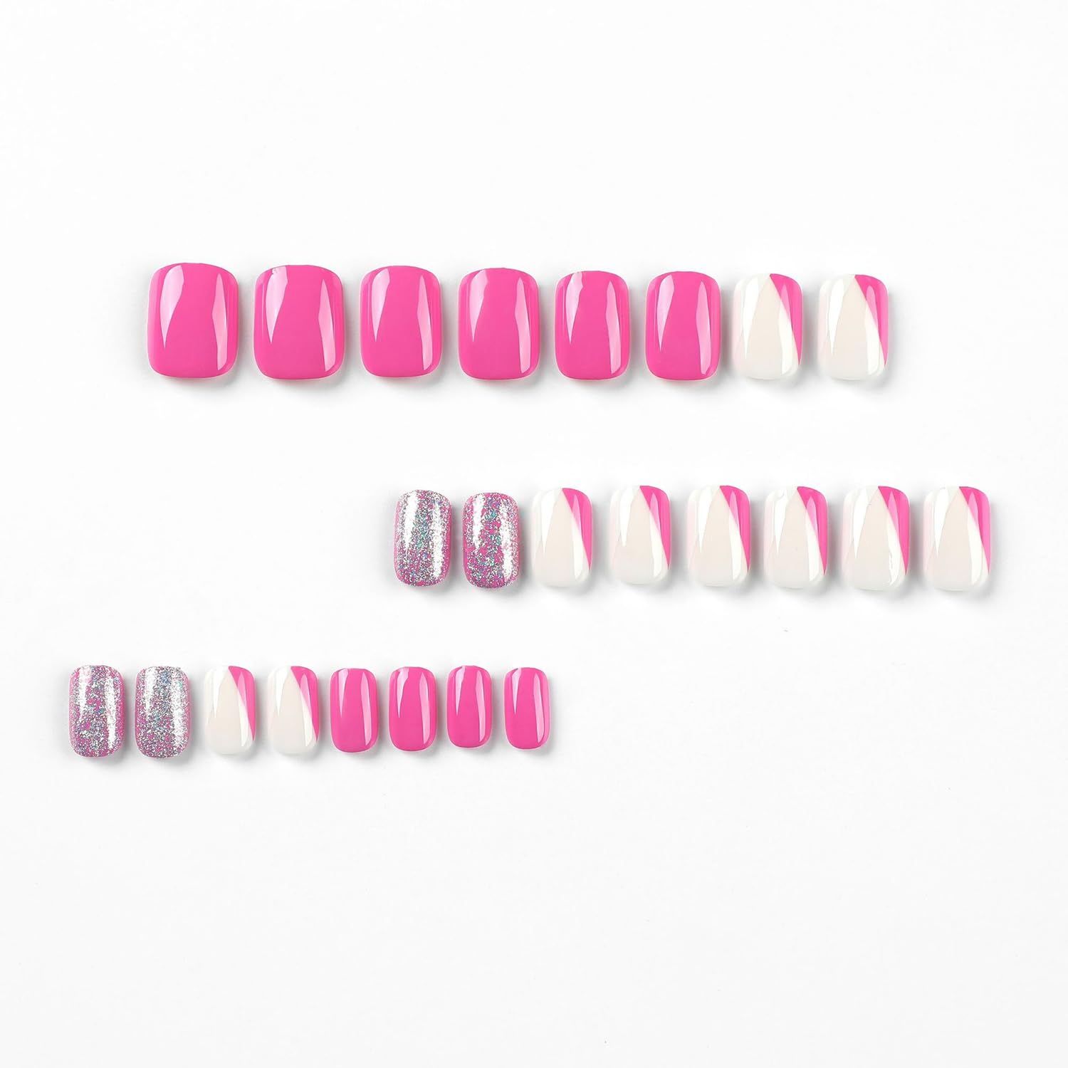 Rose Pink Press on Nails Short Square Fake Nails with Glue - Acrylic False Nails with Glitter Designs for Women & Girls | Easy Application, Salon-Quality Manicure | Perfect for Parties, Weddings & Everyday Wear