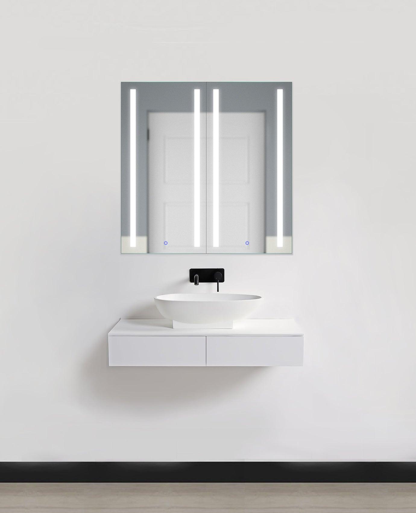 Krugg Kinetic 30x30 Inch LED Bathroom Mirror Medicine Cabinet with Adjustable Dimmer & Anti-Fog Defogger - Perfect for Modern Bathrooms, Vanities, and Spa-Like Home Decor