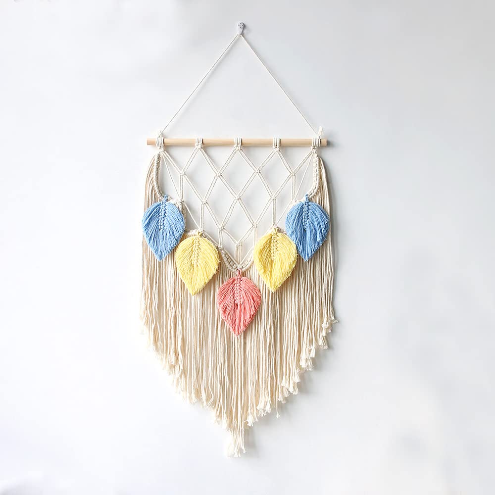 Bohemian Woven Leaves Tassel Wall Hanging Decor - Cotton Handmade Tapestry for Living Room, Bedroom, Apartment & Porch | Perfect for Boho Chic Home Decor, Wedding Backdrop & Festival Wall Art