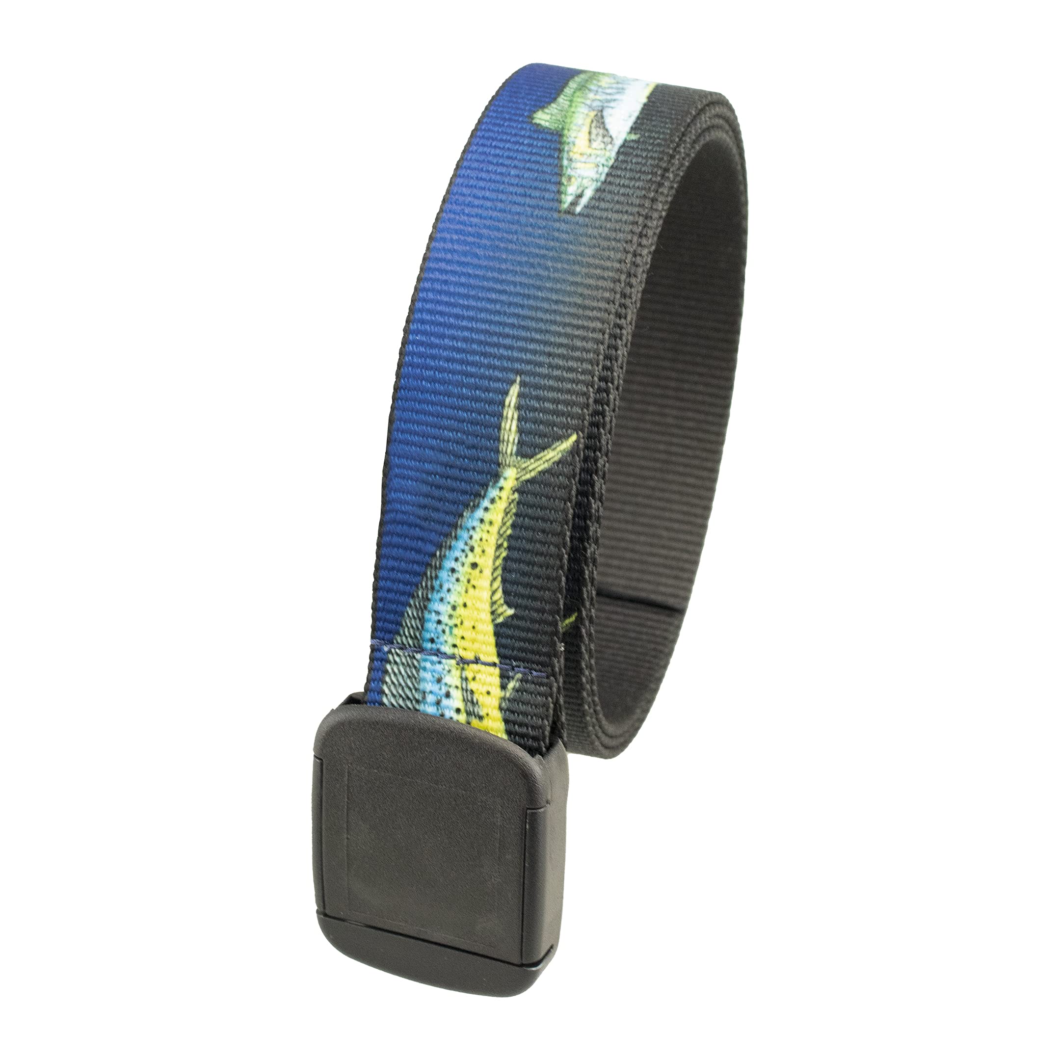 Thomas Bates Big and Tall Fish Pattern Hiker Web Belts for Men - Adjustable Nylon Outdoor Belt for Hiking, Camping & Casual Wear - Durable Waistband for Plus Size 38-52