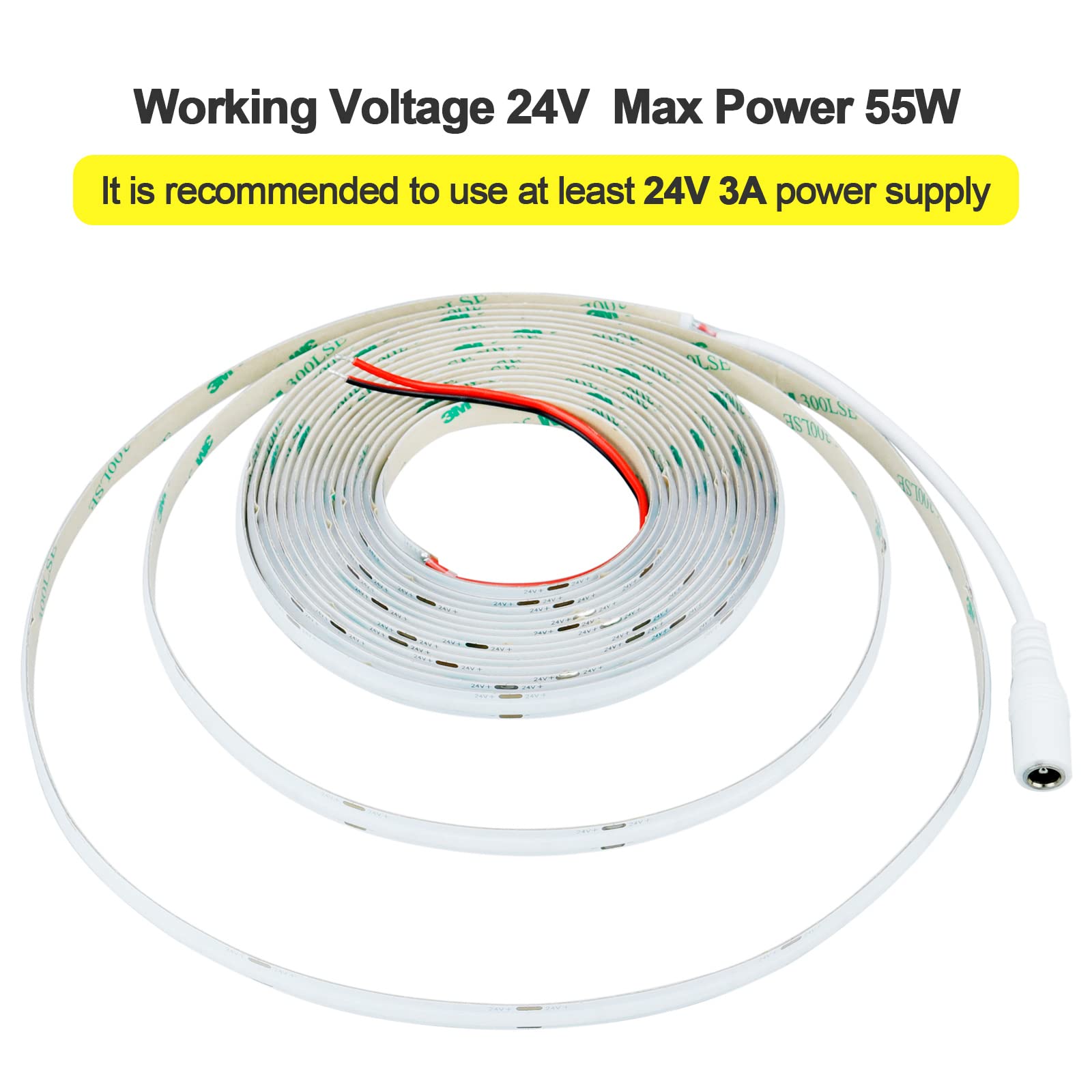 24V COB LED Strip Light Blue 5M/16.4ft 2400LEDs High Density Flexible Tape - Uniform Glow for DIY Home Decor, Cabinet Lighting, Bedroom & Kitchen Accent (IP20 Non-Waterproof, Power Supply Not Included) - Perfect for Ambient Lighting, Under Cabinet Illumination, and Creative Interior Design Projects