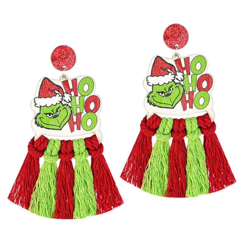 Colorful Santa Claus Woven Tassel Drop Earrings HY1001 | Christmas Party Jewelry, Holiday Gift for Women, Festive Accessories for Xmas Celebration