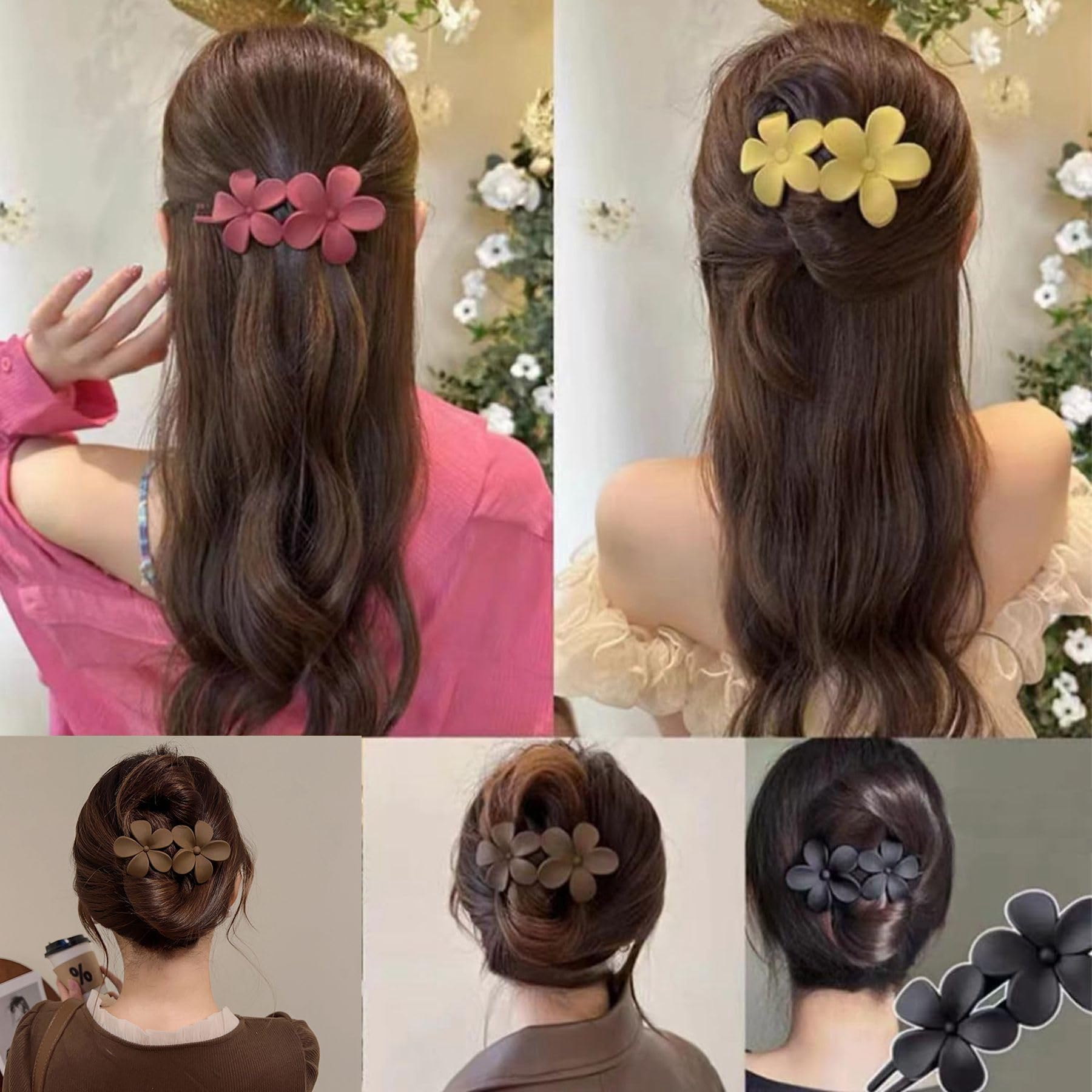 8 Pcs Matte Flat Frangipani Hair Claw Clips - Strong Hold Jaw Clips for Women & Girls with Thin, Thick, Curly or Straight Hair - Tropical Beach Party Hair Accessories - Perfect for Summer, Weddings, Vacations & Everyday Styling
