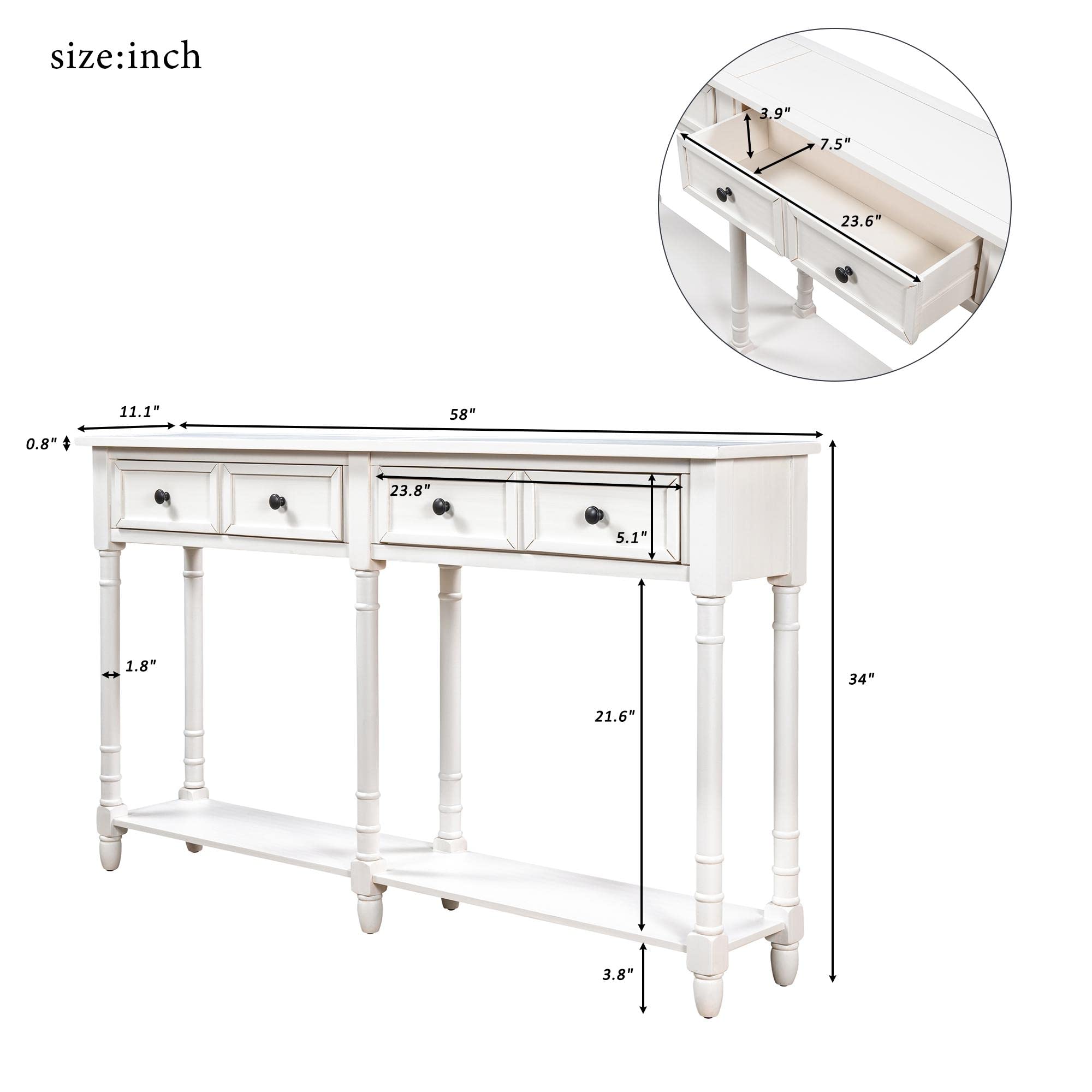 JINS&VICO White Console Table with 2 Storage Drawers & Bottom Shelf - Easy Assembly Entryway Sofa Table for Living Room, Hallway & Bedroom Decor