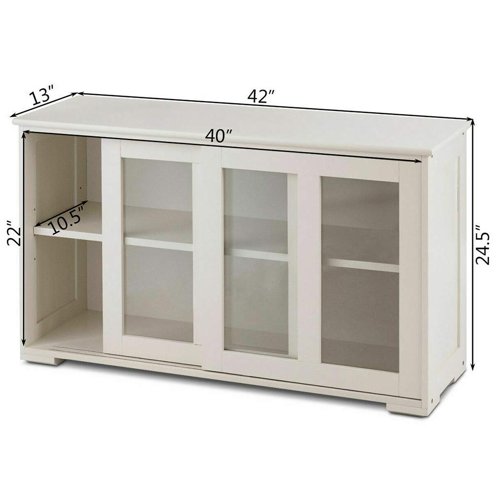 White Storage Cabinet with Glass Sliding Doors - 42