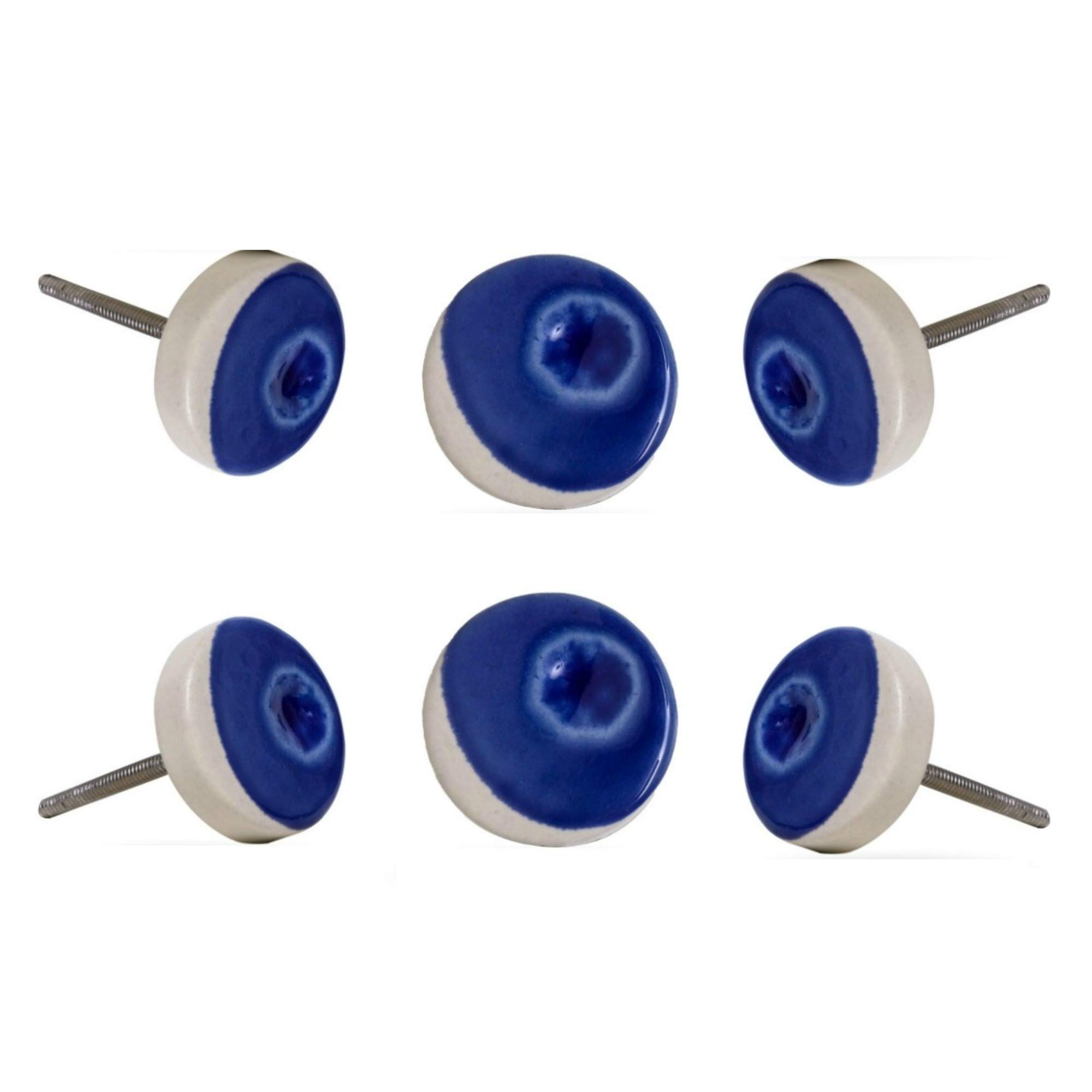 TRINCA-FERRO Set of 6 Ceramic Cabinet Knobs - Blue Double Vision Design for Kitchen Cabinets, Wardrobes, Dressers & Drawers | Perfect for Bathroom, Bedroom, Office & Kitchen Decor | Durable & Stylish Hardware Upgrade
