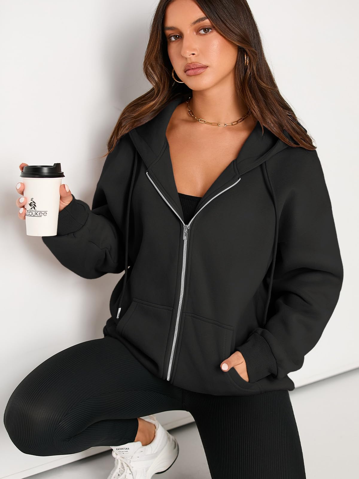 EFAN Women's Oversized Zip Up Hoodie with Drawstring & Pocket - Cozy Fall Jacket for Casual Wear, Street Style & Outdoor Activities