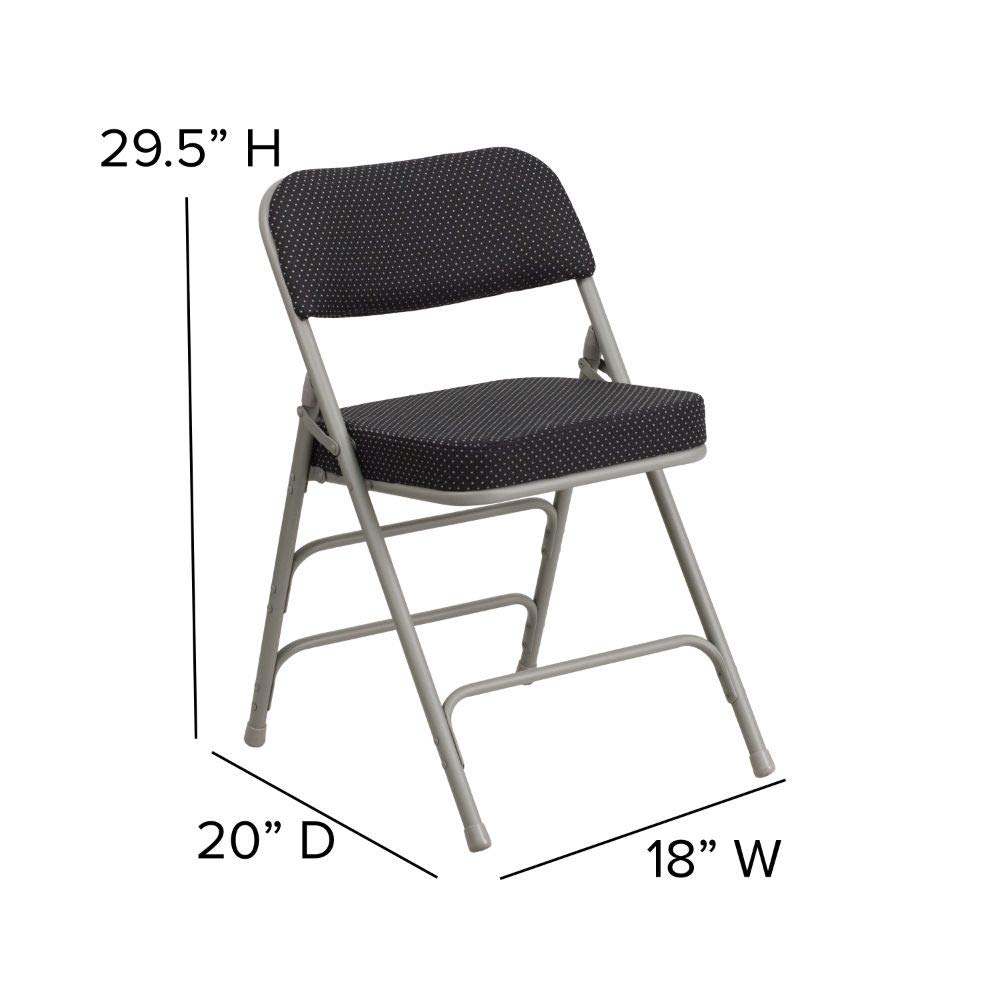 Premium Black Pin-Dot Fabric Metal Folding Chairs (Pack of 4) - Hercules Series with Curved Triple Braced & Double Hinged Design for Events, Parties, and Home Use