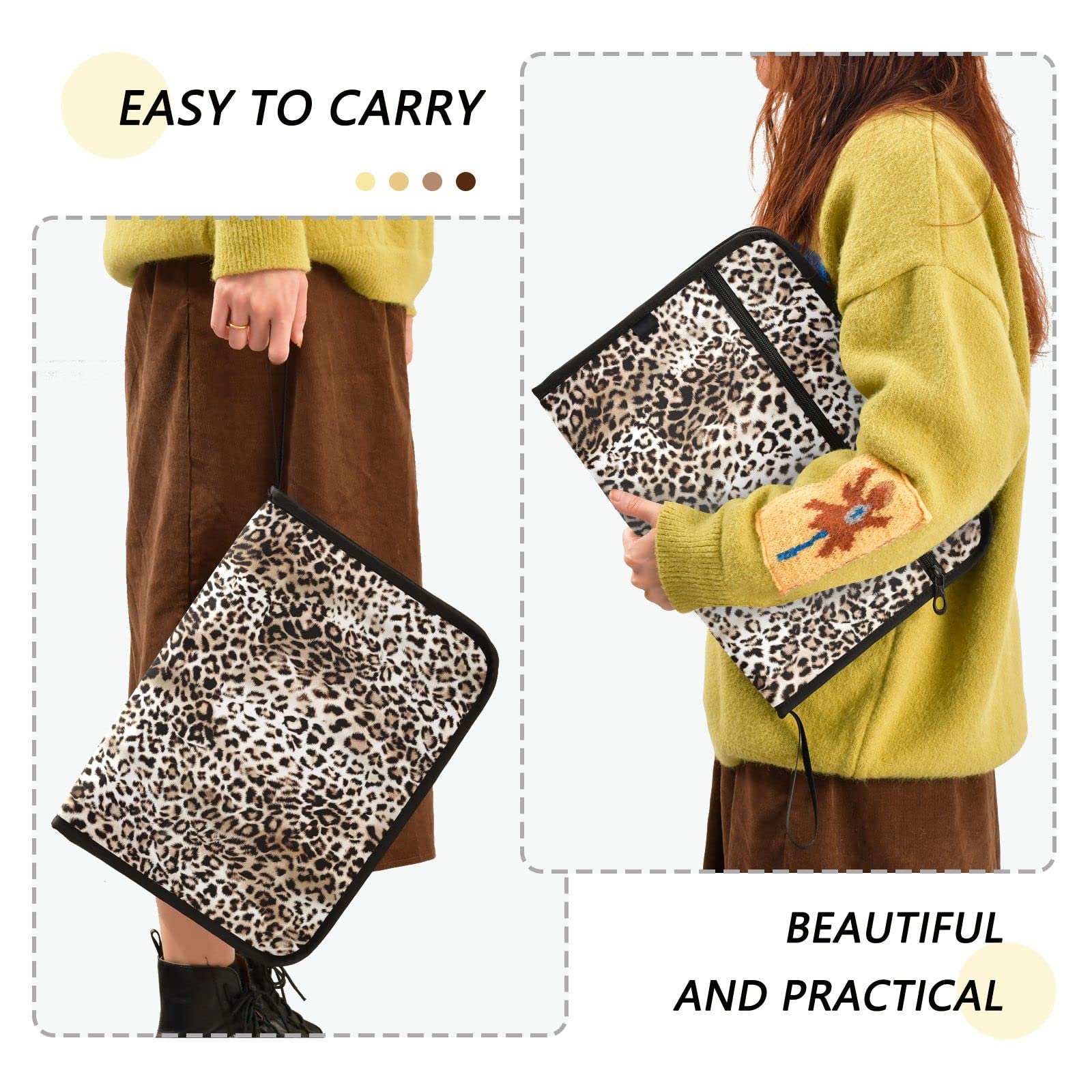 Kcldeci 13-Pocket Expanding File Folder - Leopard Print Accordion Organizer with Zipper Closure for A4/Legal Documents - Perfect for Office, School & Home Organization (Letter Size)