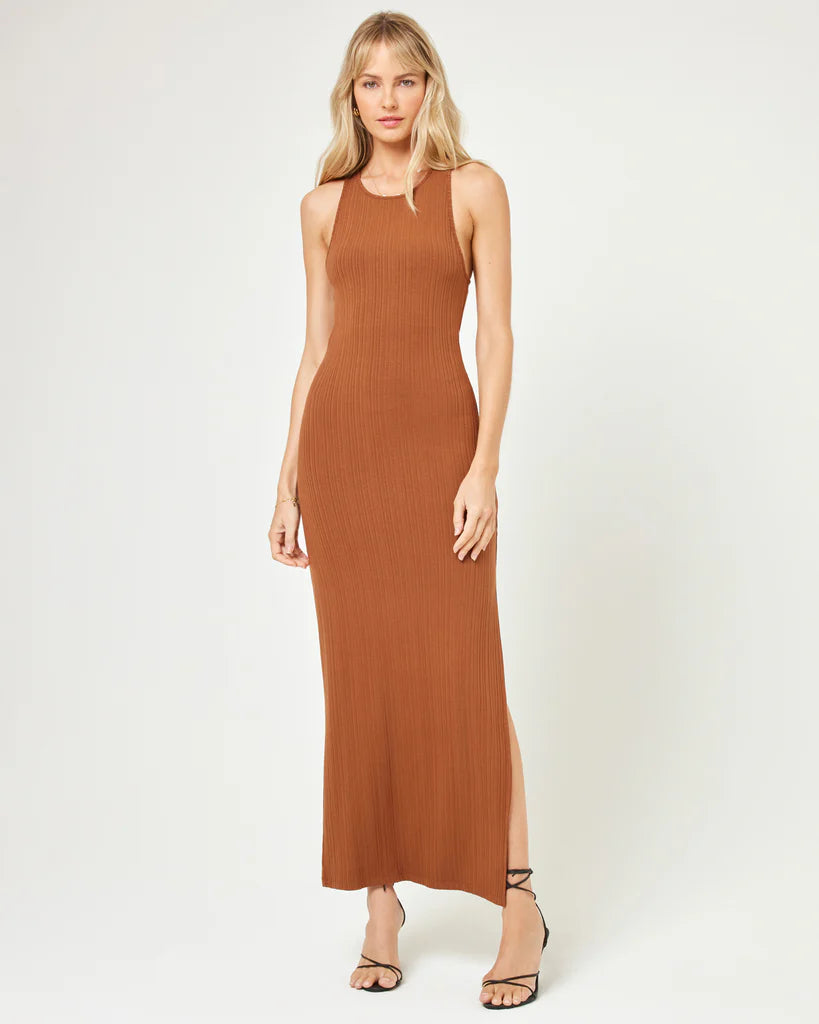 L*Space Women's Francesca Maxi Dress - Coffee Brown | Flowy Long Summer Dress for Beach, Vacation & Casual Wear
