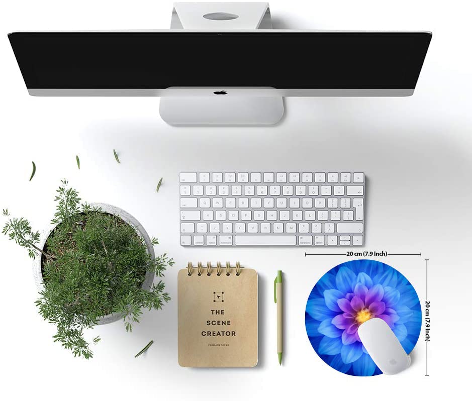 Cute Round Floral Mouse Pad with Non-Slip Rubber Base - Blue Flower Design Computer Mouse Mat for Women, Waterproof Office Desk Accessory - Perfect for Work, Gaming & Home Use