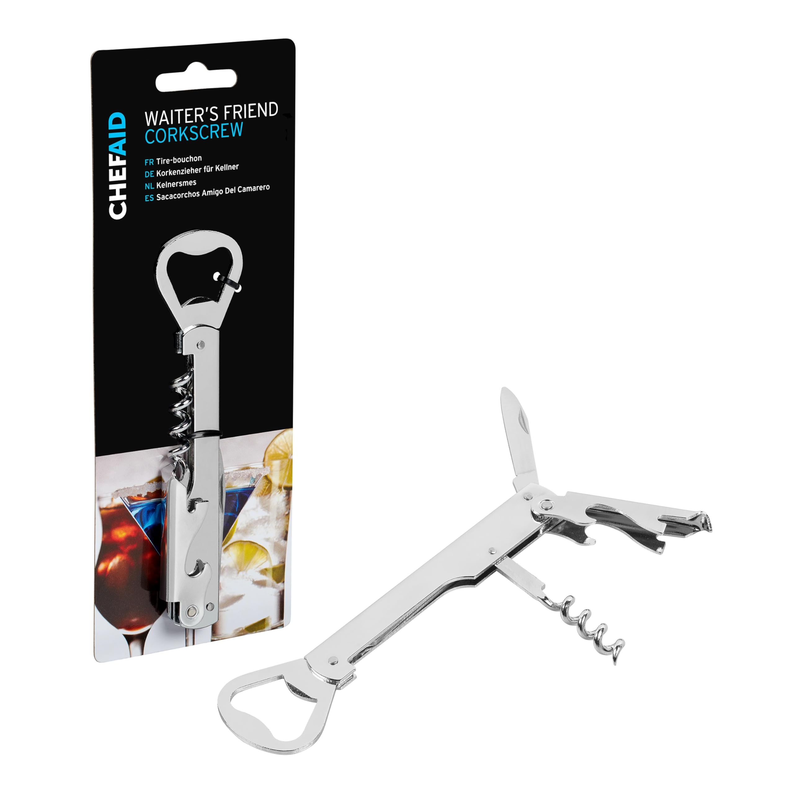 Premium Waiter's Friend Corkscrew - Multi-Functional Bar Tool for Opening Wine & Beer Bottles Easily | Dishwasher Safe | Perfect for Home Bars, Restaurants & Wine Enthusiasts