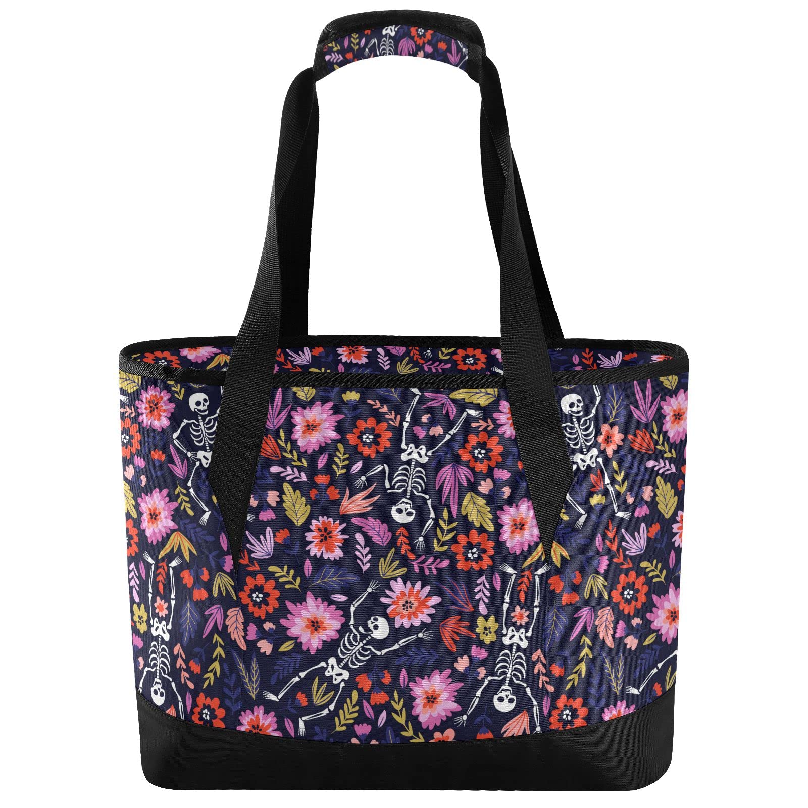 ALAZA Skeleton Flower Insulated Cooler Bag - Leakproof Reusable Lunch Tote for Men & Women, Perfect for Office, Beach, Camping & Picnic