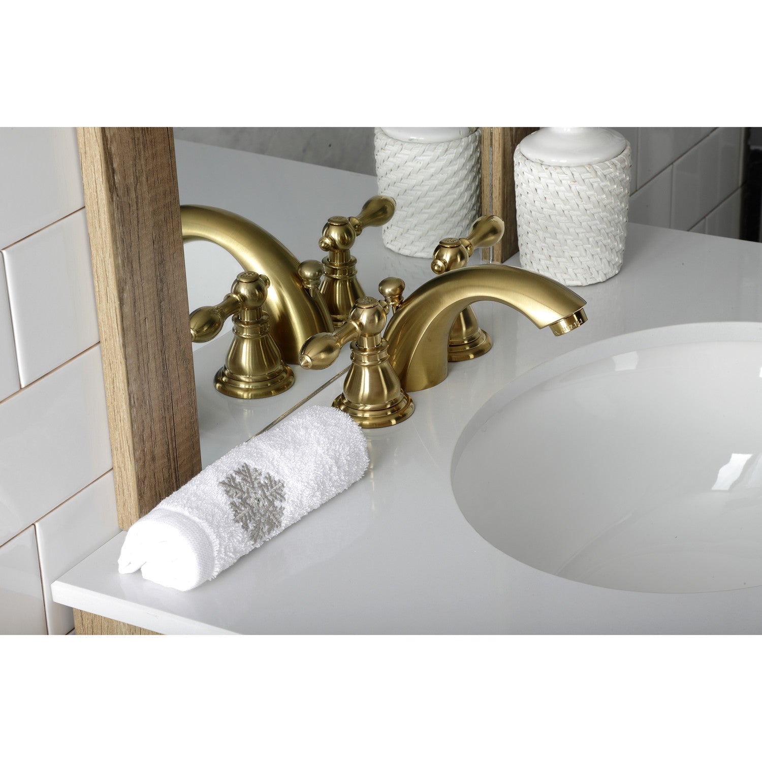American Classic KB957ACLSB Brushed Brass Two-Handle 3-Hole Deck Mount Mini Widespread Bathroom Faucet with Pop-Up Drain - Perfect for Small Bathrooms & Powder Rooms