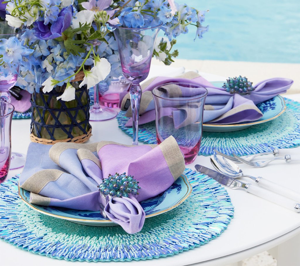 Periwinkle & Seafoam Ray Placemat Set of 2 - Waterproof & Non-Slip Dining Table Mats for Kitchen, Dining Room, and Outdoor Picnics