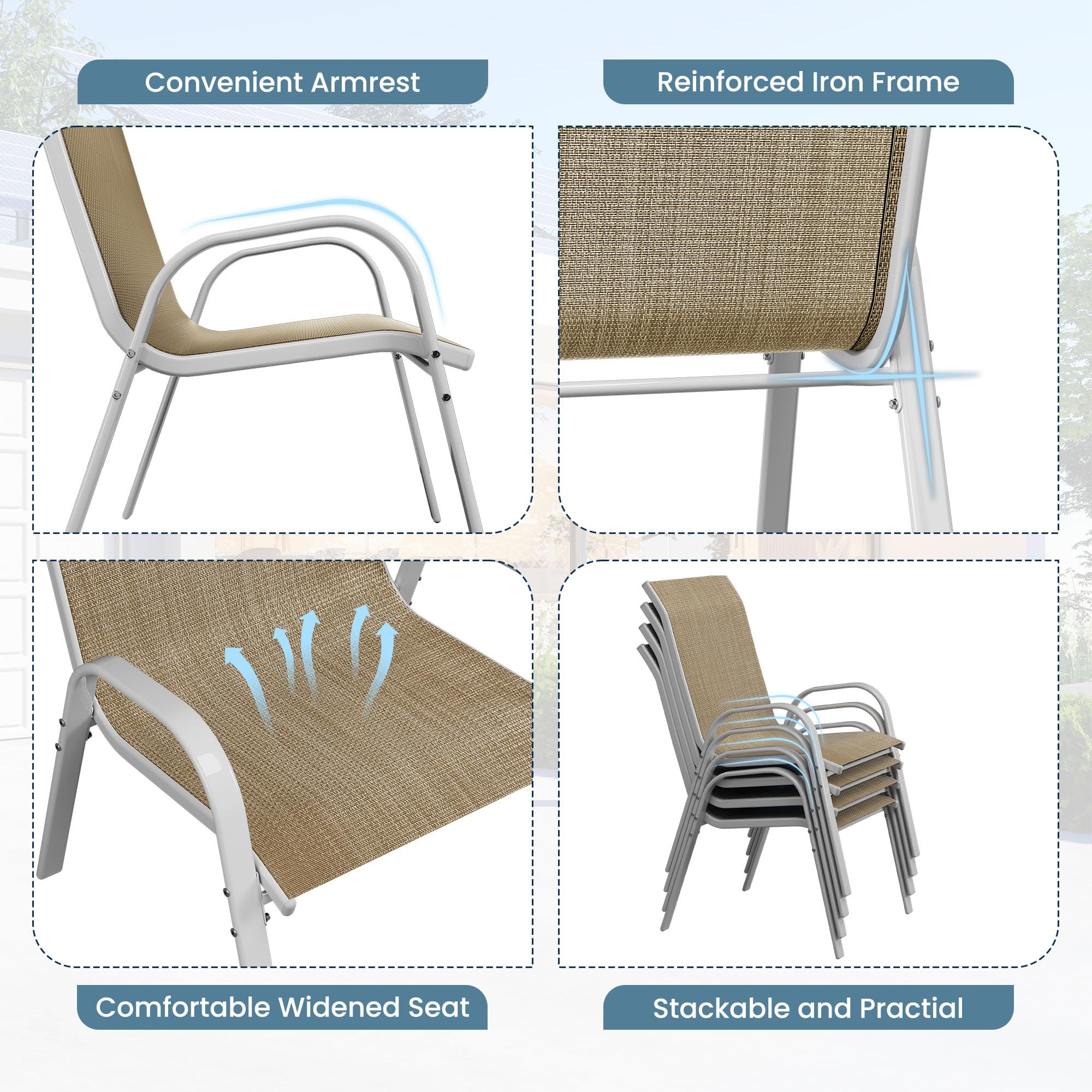 Amopatio 4-Piece Stackable Patio Chairs Set - Weather-Resistant Outdoor Dining Chairs for Garden, Backyard & Deck - Silver Beige All-Weather Furniture for Entertaining & Relaxation