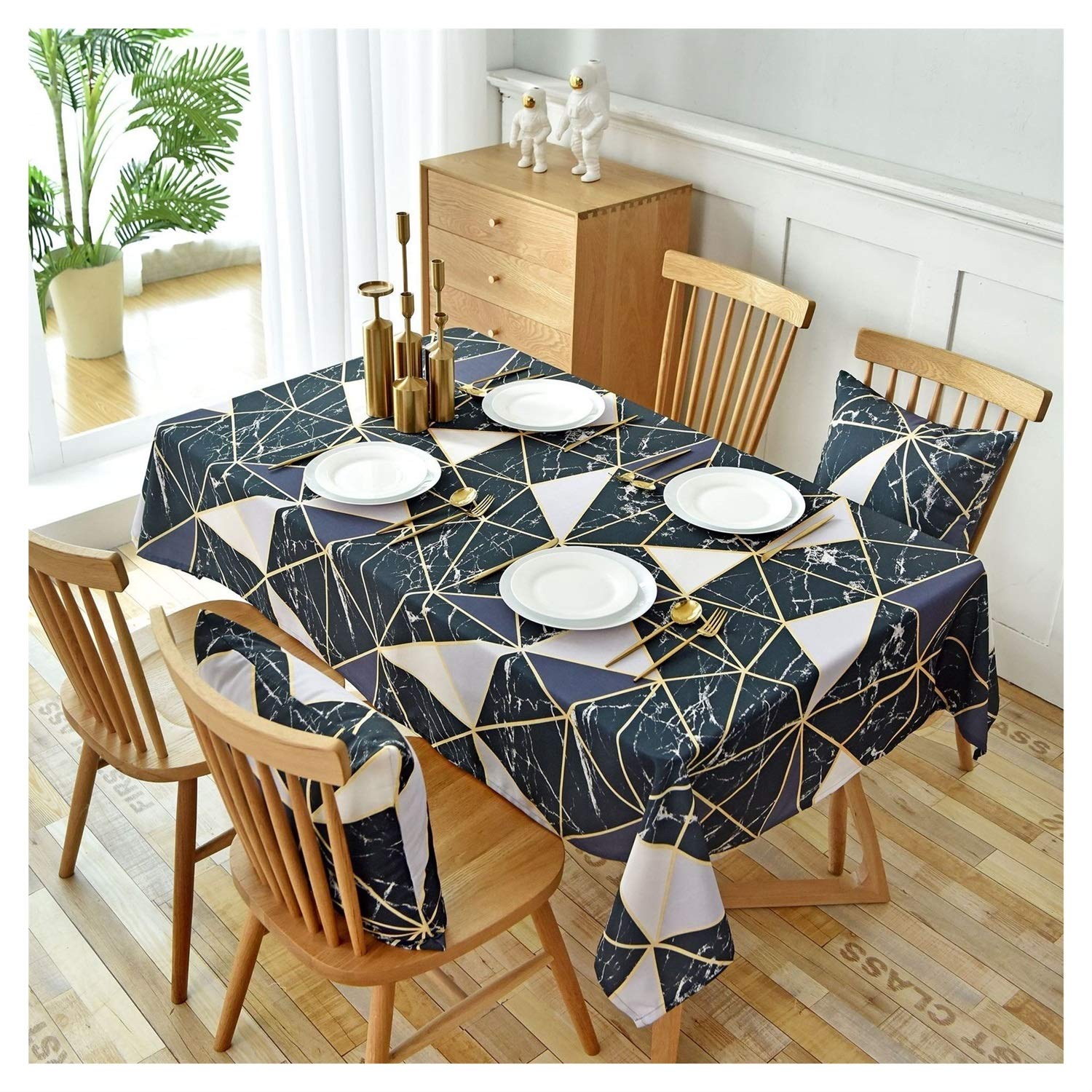 UHNGE-ER Waterproof Tablecloth - Printed Geometric Rectangular Table Cover for Dining Room, Kitchen & Outdoor Use (45x45 Inches, Black, Set of 4)