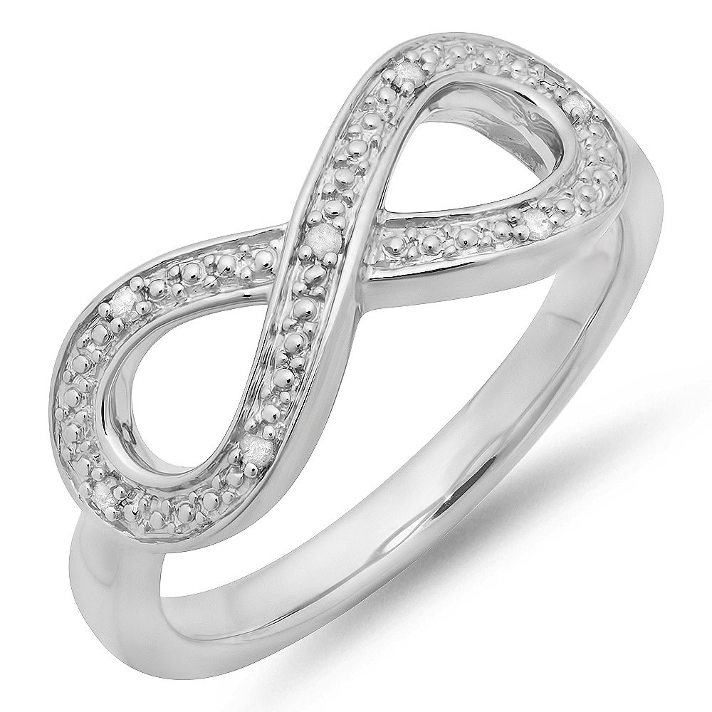 Dazzlingrock 0.03 Carat Round White Diamond Infinity Love Promise Ring for Women, Sterling Silver Wedding Band - Perfect for Engagement, Anniversary & Romantic Gifts