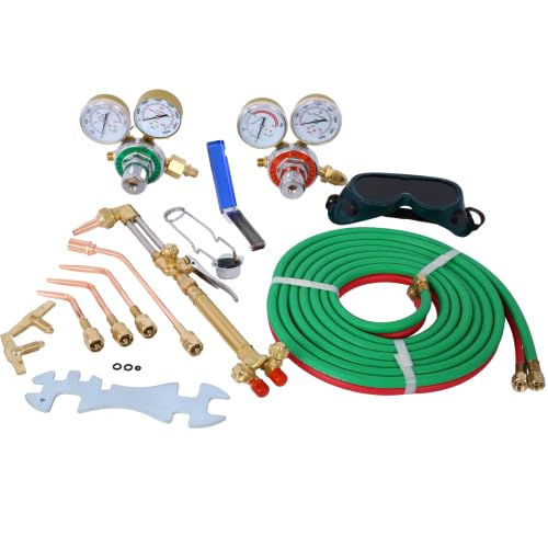 Professional CACHIL Oxygen Acetylene Welding Kit - 4 Nozzle Cutting Torch with 15ft Hose & Gauge Regulators for Metal Fabrication, Repair & DIY Projects