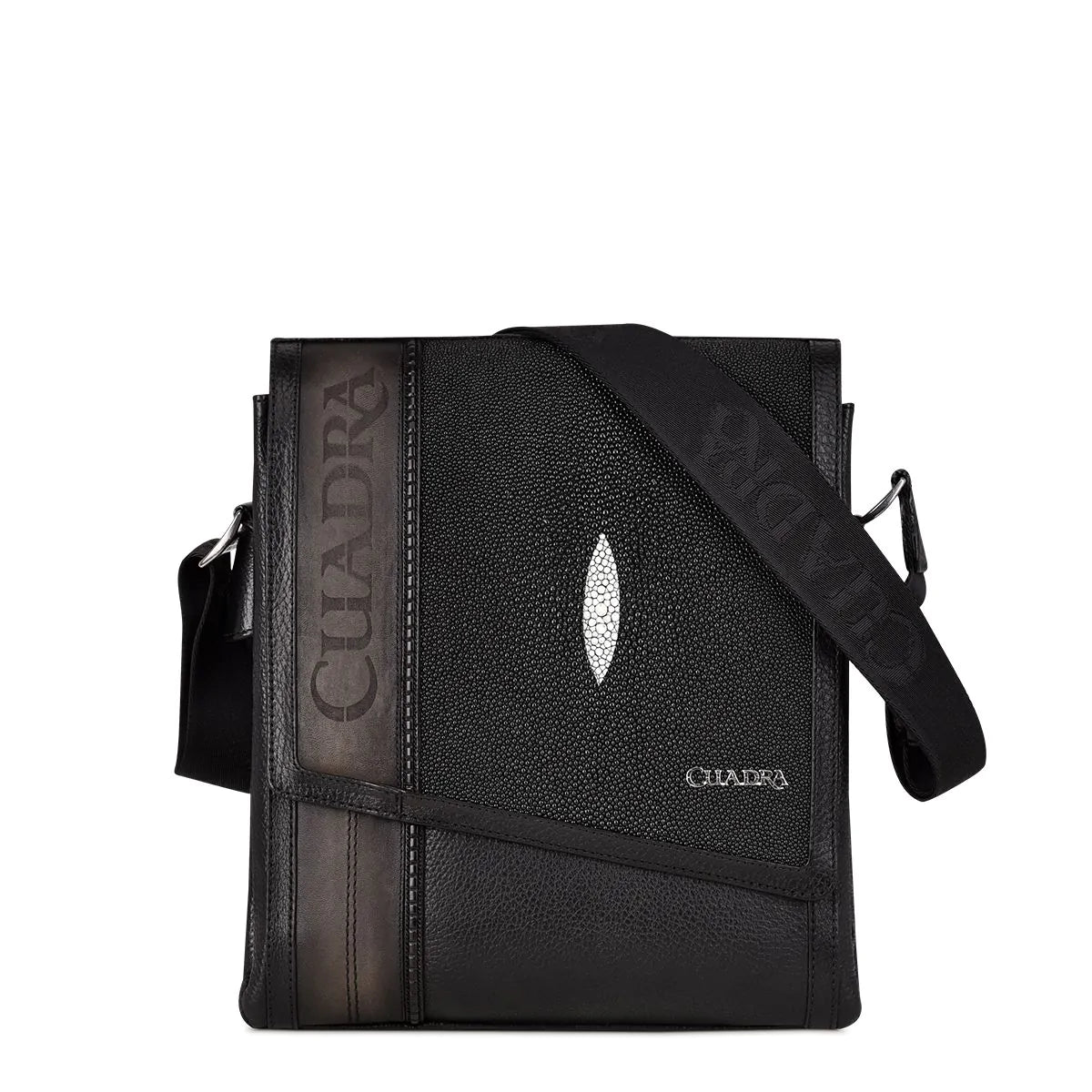 BOC03MA Stylish Black Stingray Leather Crossbody Messenger Bag for Men & Women - Perfect for Work, Travel, and Everyday Use