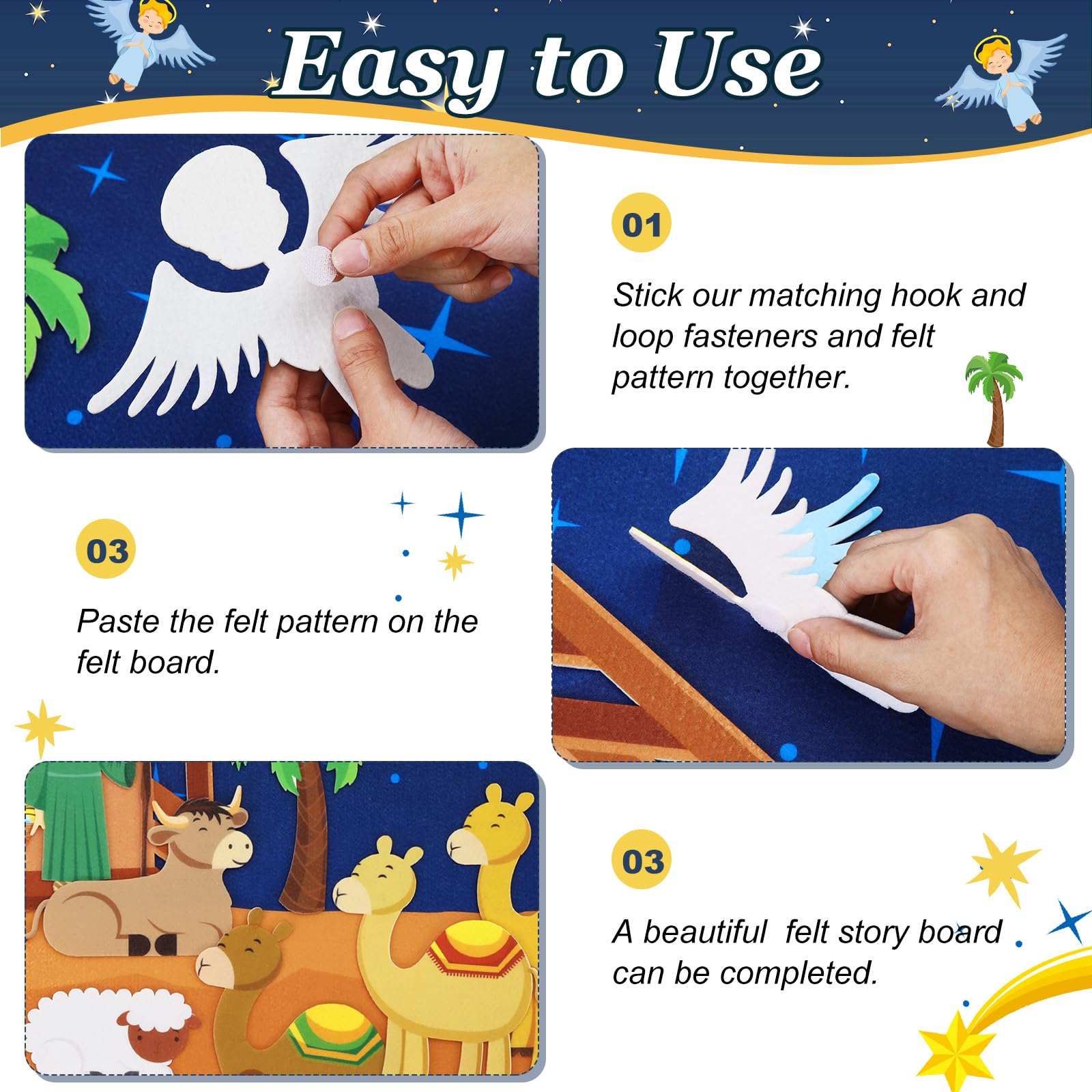 Batiyeer Nativity Felt Set - 31 Piece Birth of Jesus Felt Figures for Toddlers, Interactive Christmas Story Board for Kids Classroom & Sunday School Activities - Perfect for Holiday Storytelling & Religious Education