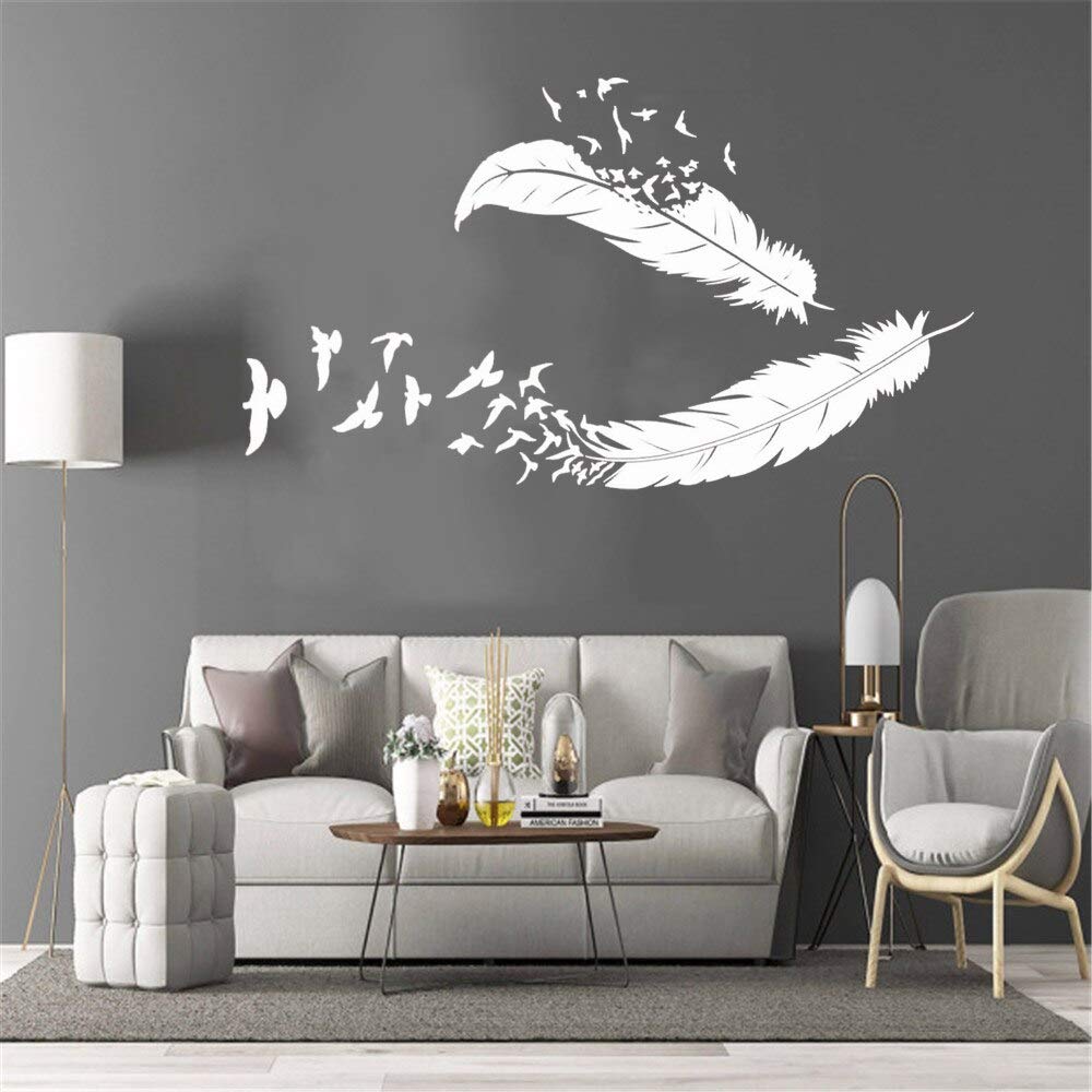 LSRRYD Feather Birds Wall Sticker Decal - Modern Vinyl Wall Art for Home & Living Room Decor - Nature-Inspired Flying Feather Design (42X23CM) - Perfect for Nursery, Bedroom, Office & Dorm Room Decorations