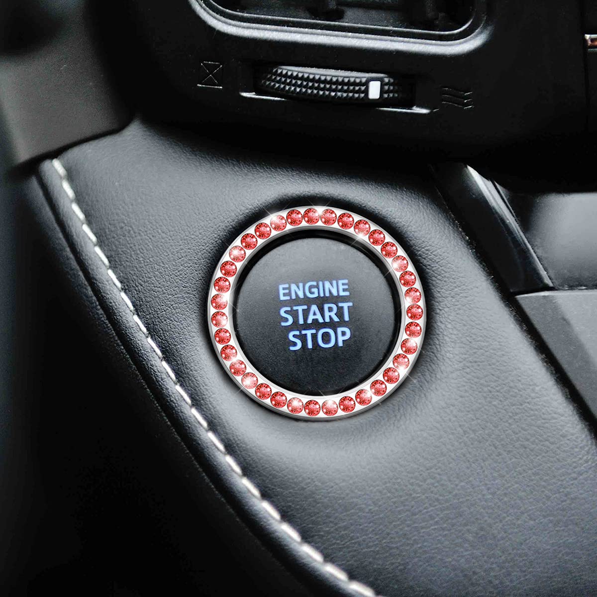 Bling Crystal Car Start Button Cover - Red Rhinestone Ring for Key Ignition & Engine Start - Stylish Car Accessories Upgrade