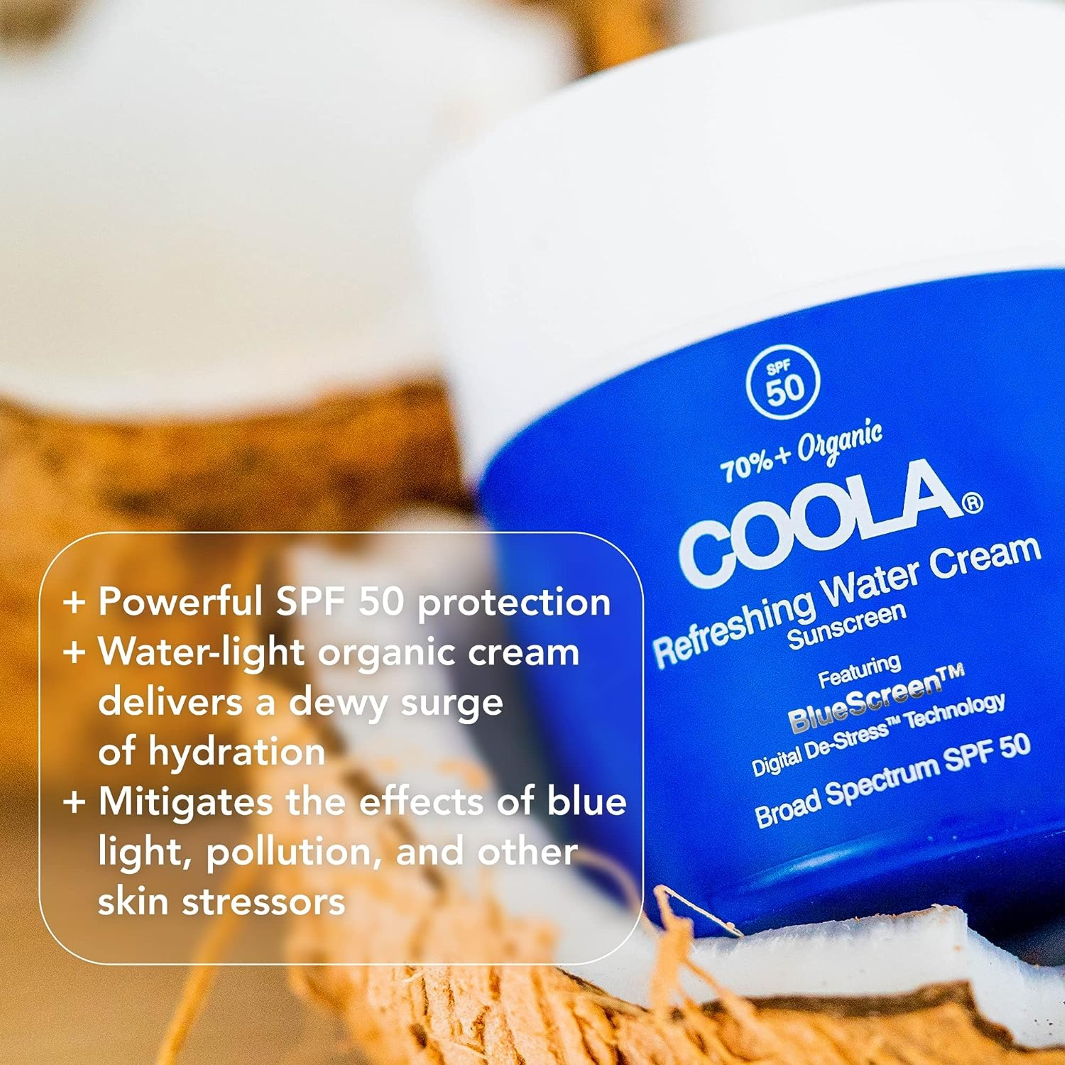 COOLA Organic Face Sunscreen SPF 50 - Refreshing Water Cream for Daily Hydration & UV Protection | Perfect for Outdoor Activities, Beach Days & Summer Skincare